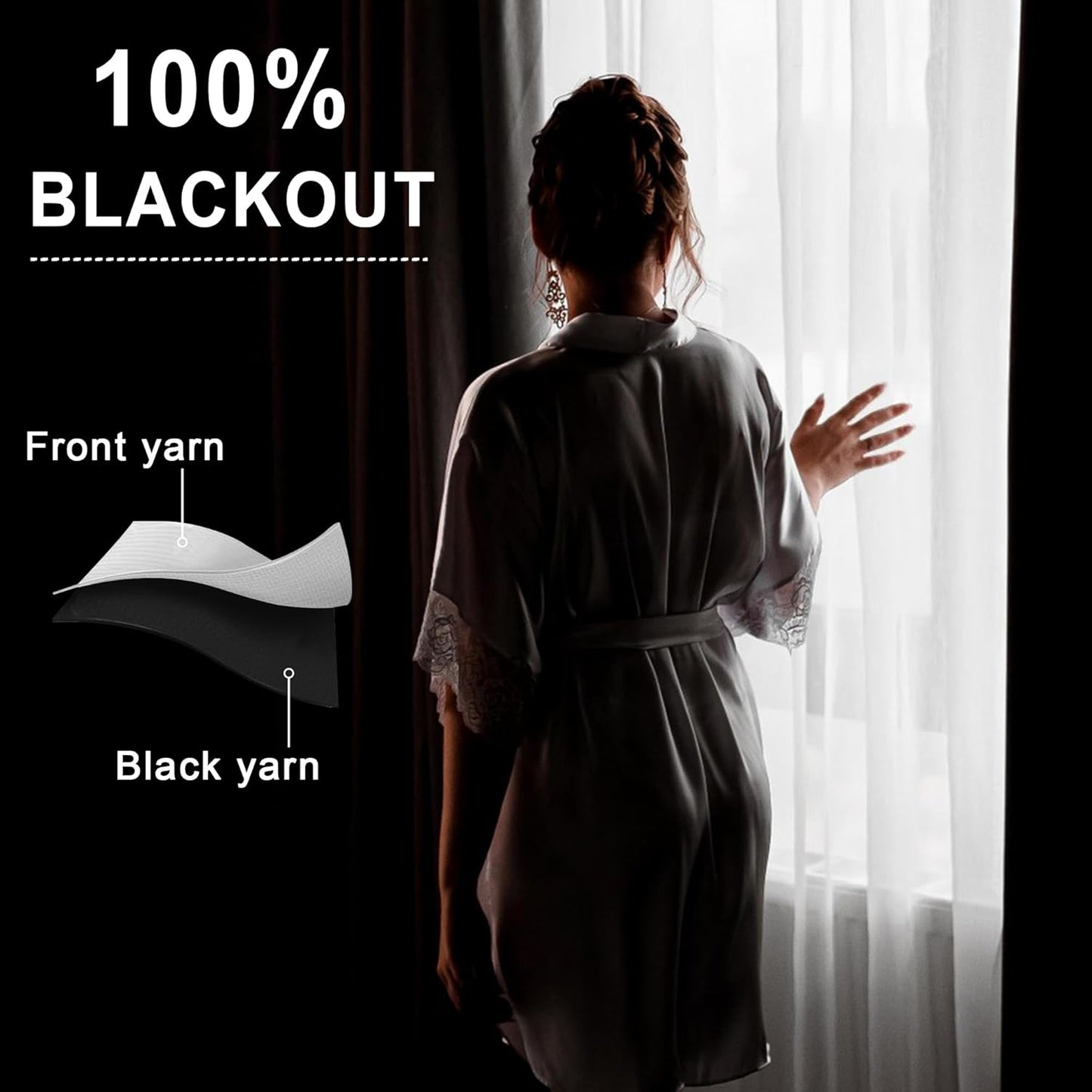 XWZO 100% Beige Blackout Window Curtains with Tiebacks- Noise Reduction and Light Blocking Rod Pocket Curtains with Black Liner for Studio, Basement Room, Biscotti Beige, W42 x L45, Set of 2 Panels