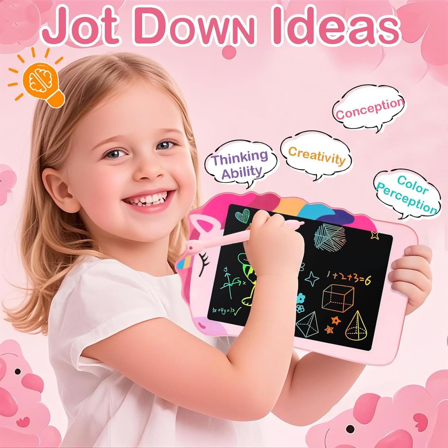 Unicorn Toys LCD Writing Tablet for Girls Kids,Colorful Toddler Drawing Tablet for Educational Baby Girl, Doodle Board Pad Toy for 3 4 5 6-12 Years Old Kid Birthday Party School, 8.5 Inch Pink