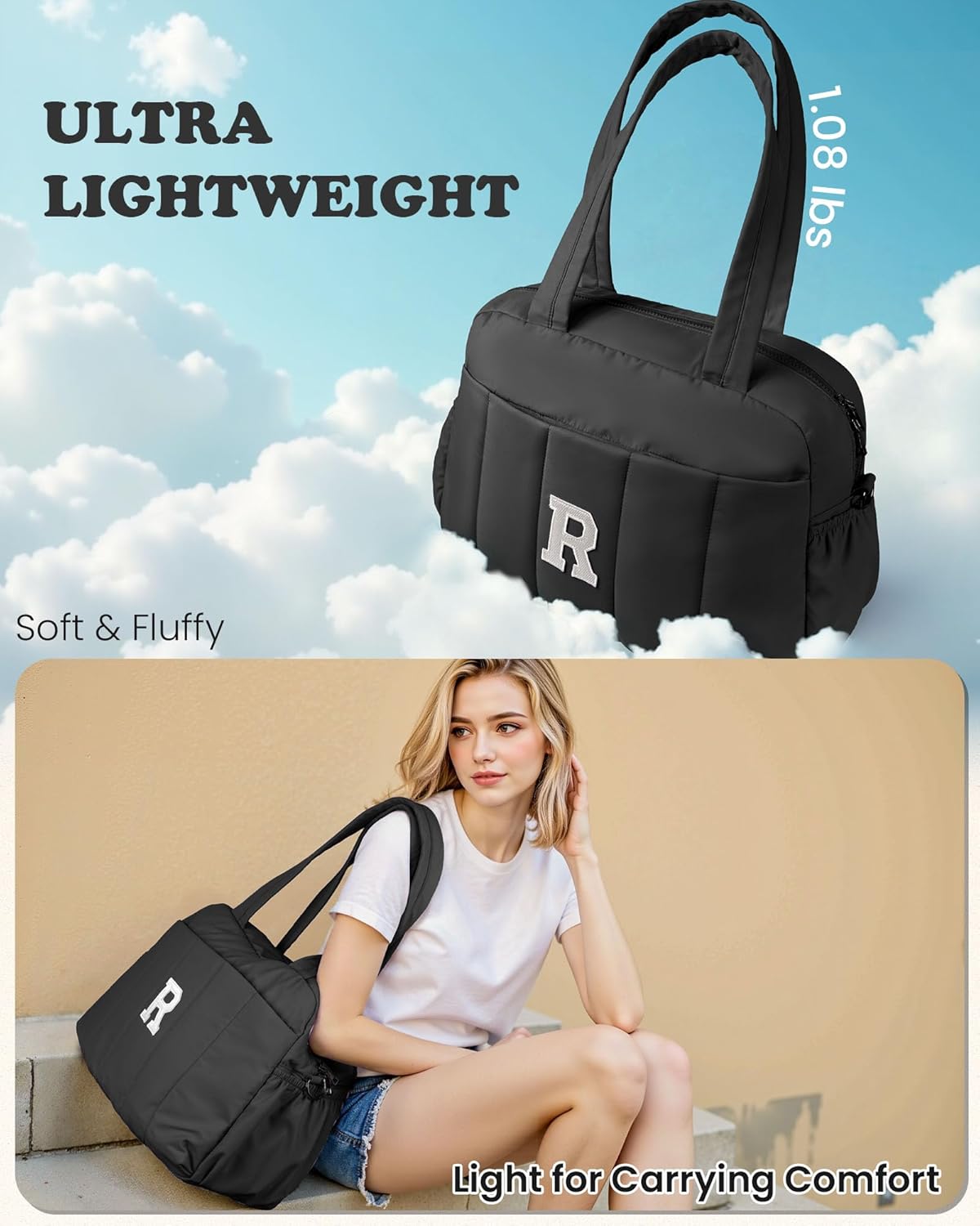 Women Duffle Bag with Initial, Personal Item Travel Bags，Granddaughter Gift -Gym Bag with Wet Pocket，Lightweight Travel Bags Personalized Tote with Makeup Pouch