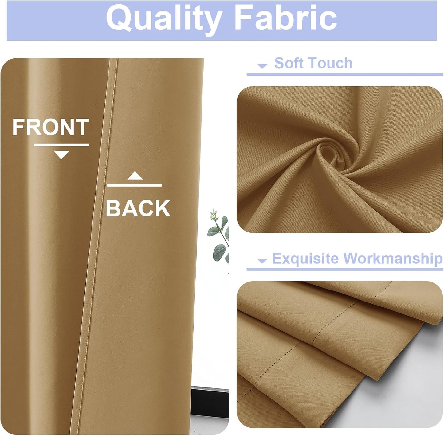Simplebrand Ava Gold Blackout Curtains for Bedroom 96 Inches Long 2 Panels, Solid Thermal Insulated, Energy Saving Living Room Window Treatment Curtains Blackout Drapes, W40 x L96 Inch, Gold