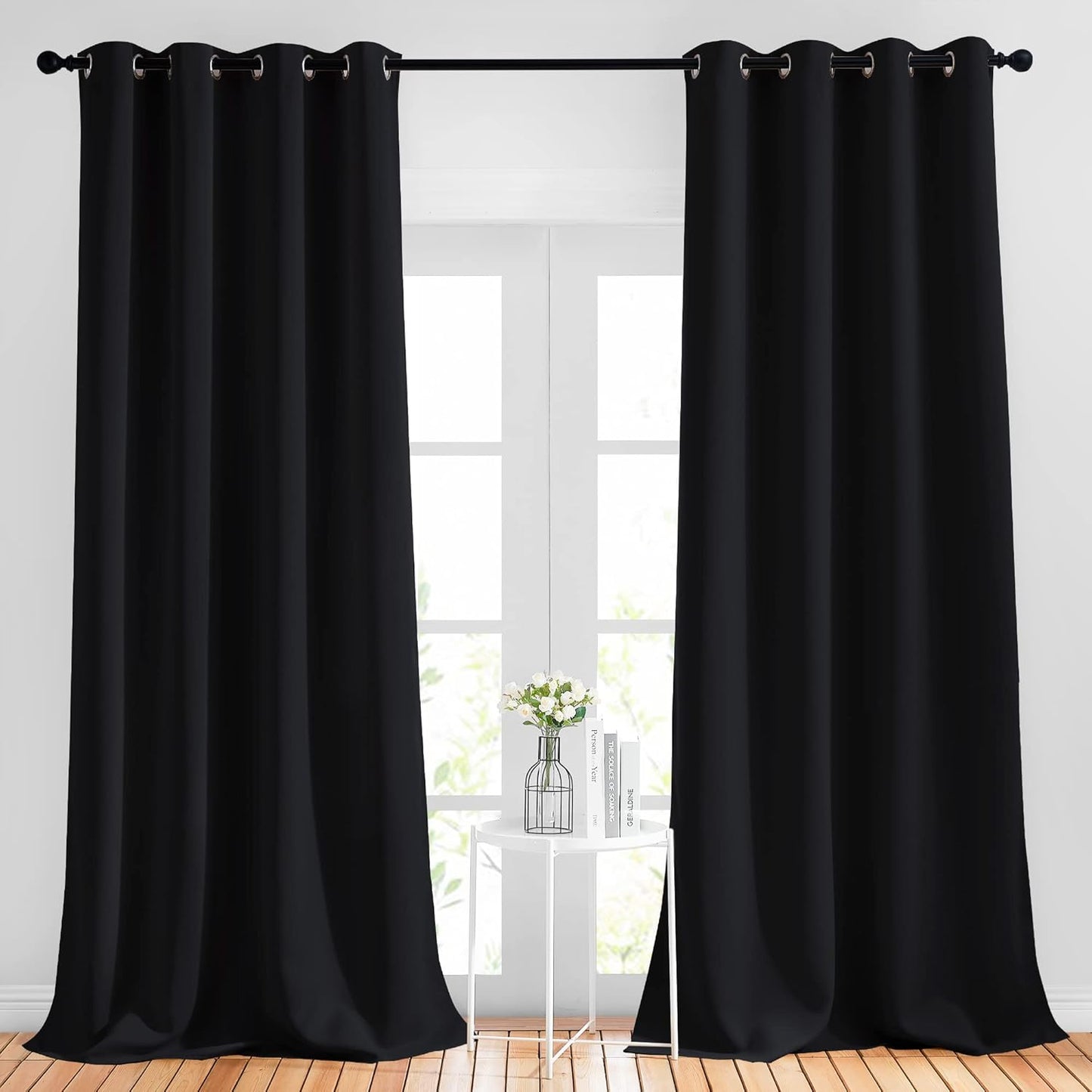 NICETOWN Black Out Curtains 96 inches Long for Living Room, Grommet Thermal Insulated Blackout Window Treatments Room Darkening Drapes for Bedroom, W52 x L96, 2 Panels