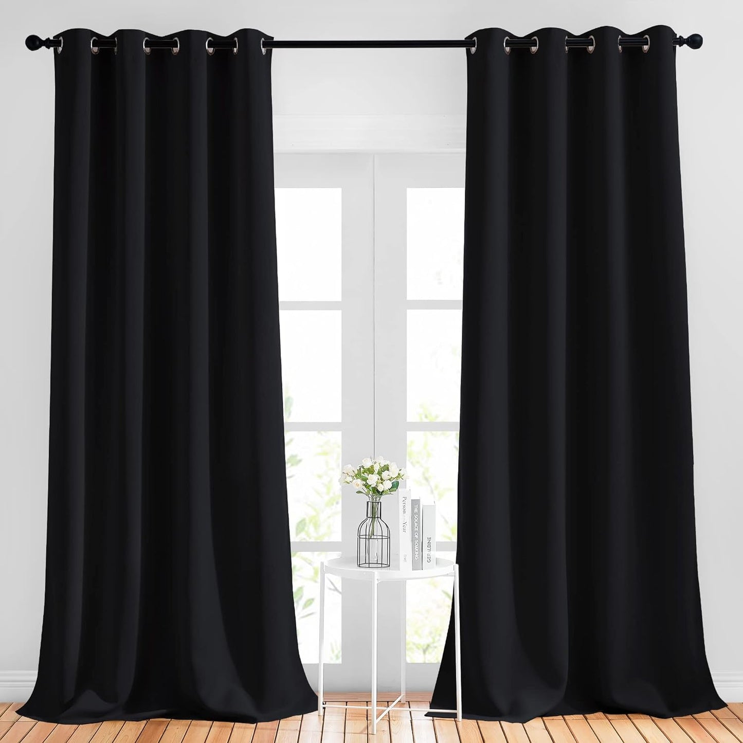 NICETOWN Blackout Black Curtains 102 inches Long 2 Panels Burg, Grommet Thermal Curtains Light Blinds Room Darkening Window Treatments for Bedroom, 2 Panels, W52 x L102
