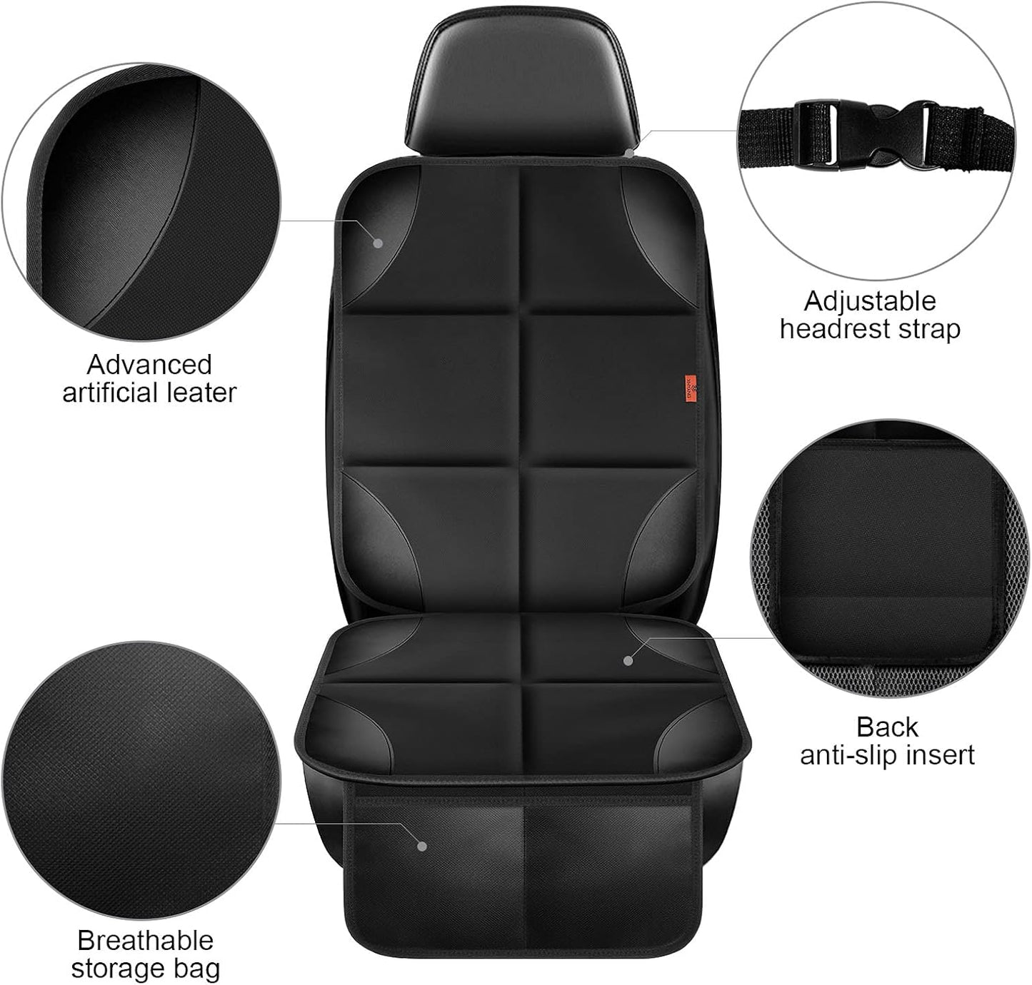 Car Seat Protector 2 Pack Car Seat Cushion Mat Thickest Padding,Waterproof 600D Fabric Car Seat Covers for Non-Slip Backing Mesh Pockets for Baby and Pet (Brown, 2 Pack)