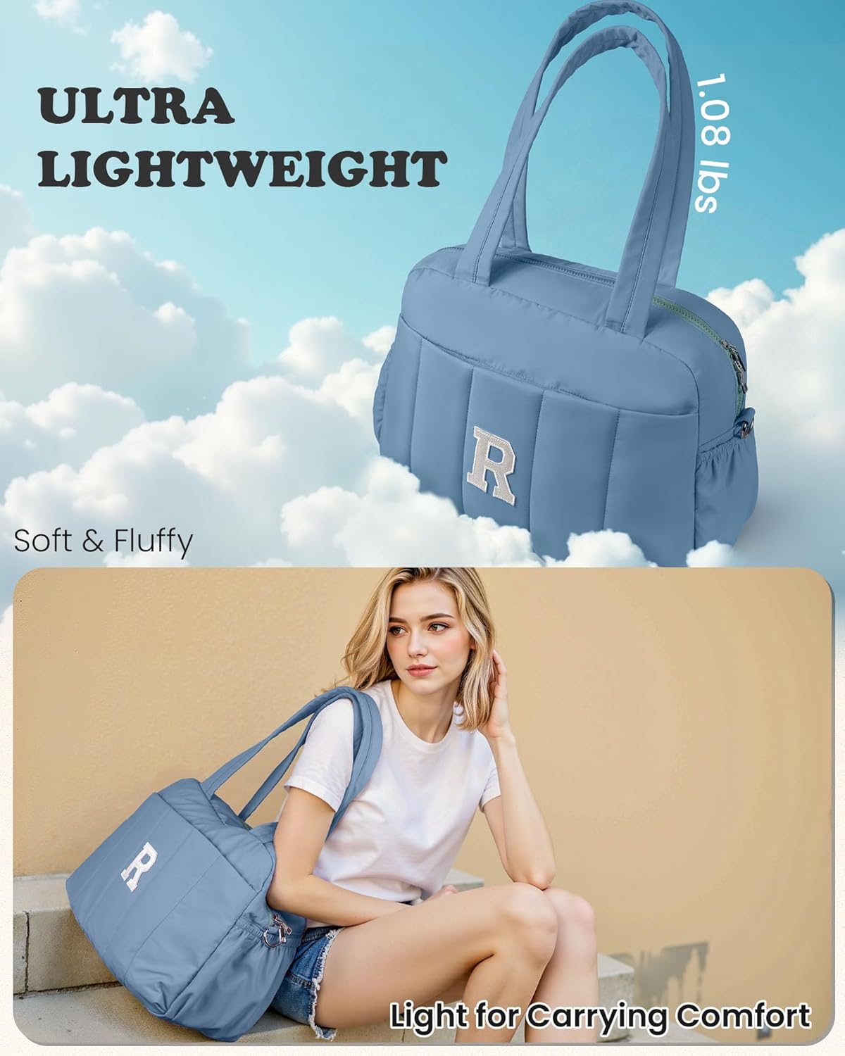 Birthday Gifts for Girl-Initial Duffle Bag, Yoga Bags for Women，Overnight Bag with Wet Pocket，Lightweight Work Bags Personalized Gym Tote with Makeup Pouch