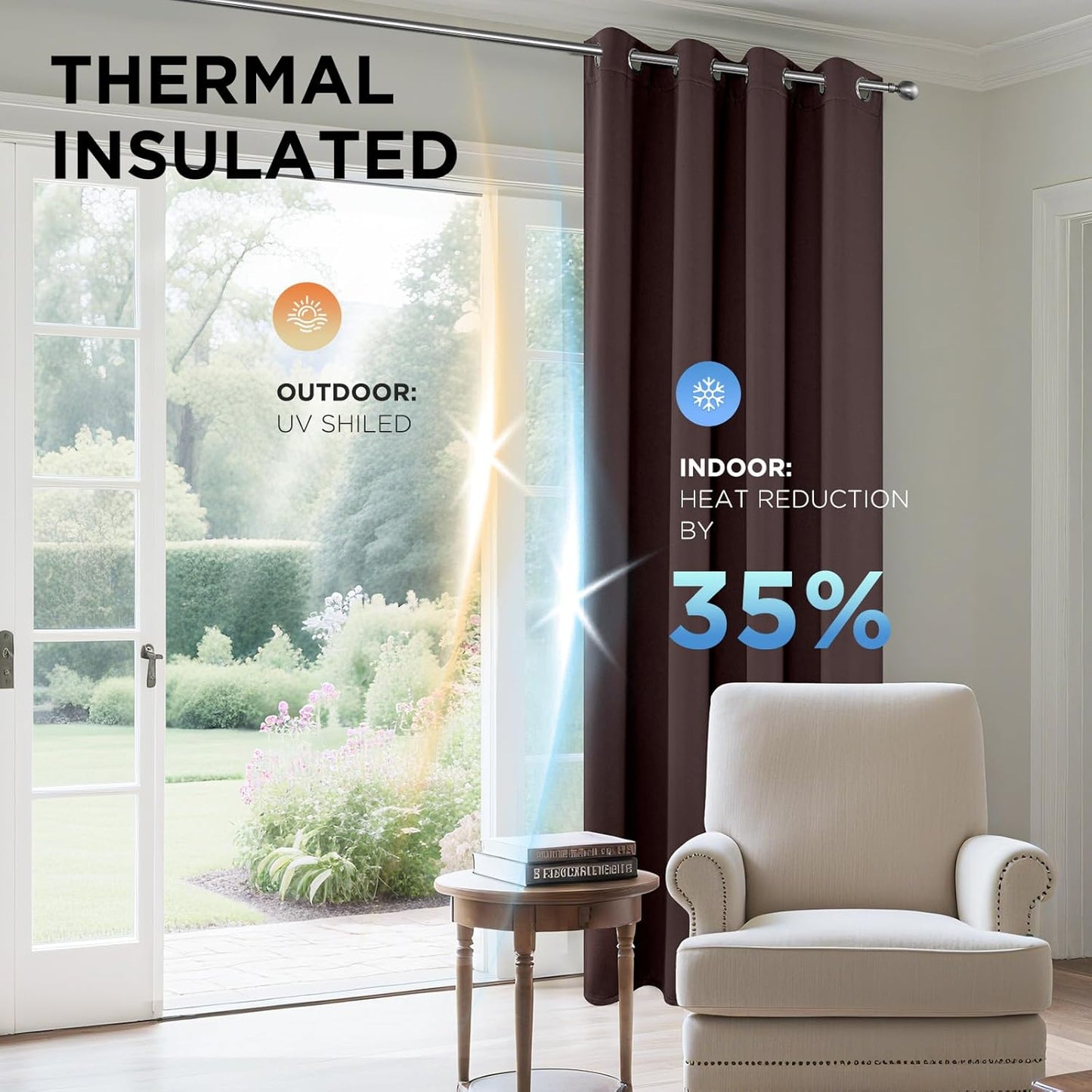 Joydeco Blackout Curtains 120 inches Long 2 Panels Set, Thermal Insulated Long Curtains & Drapes 2 Burg, Room Darkening Grommet Drapes for Bedroom Living Room Windows (W52 x L120 Inch, Chocolate)