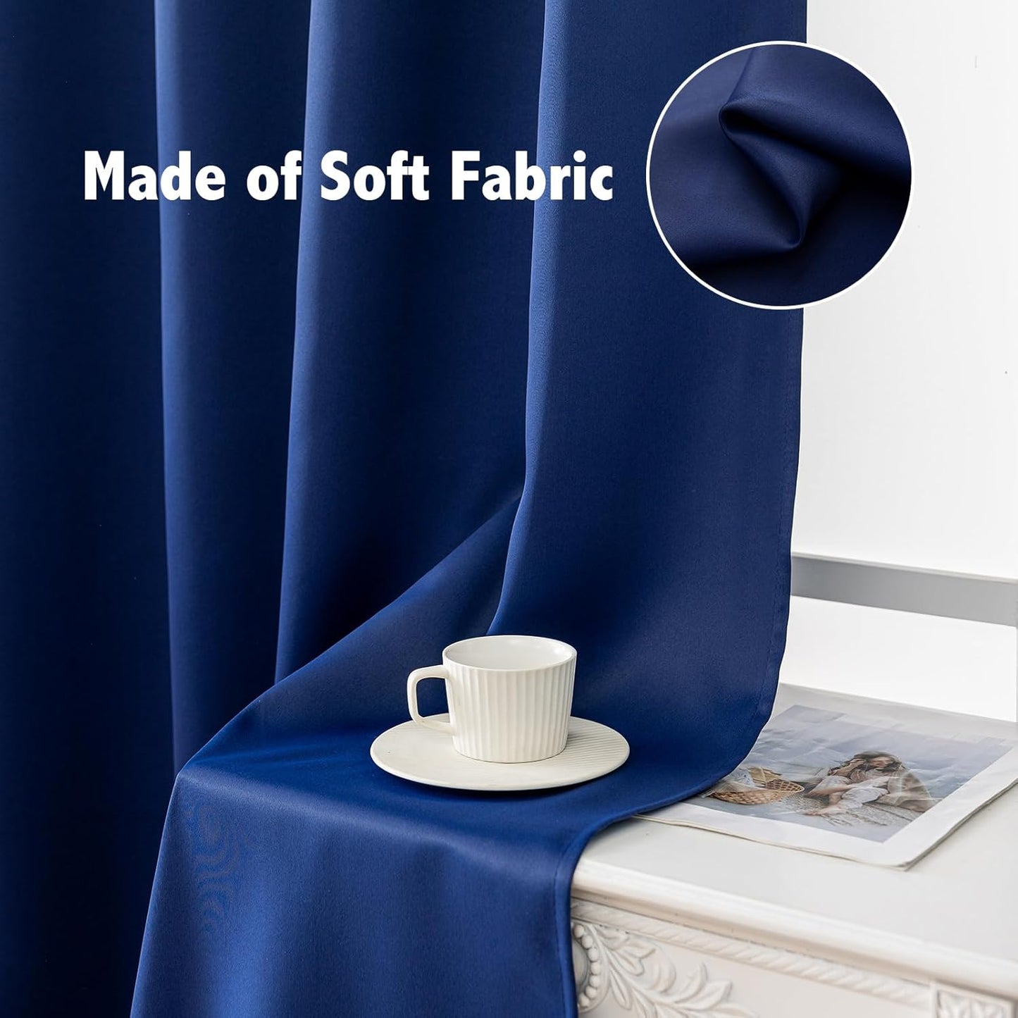 Anytime 100% Blackout Curtain Set, Thermal Insulated & Energy Efficiency Window Draperies for Guest Room, Full Shading Panels for Shift Worker and Light Sleepers（Navy Blue, 2 Panels, 42W x 54L）