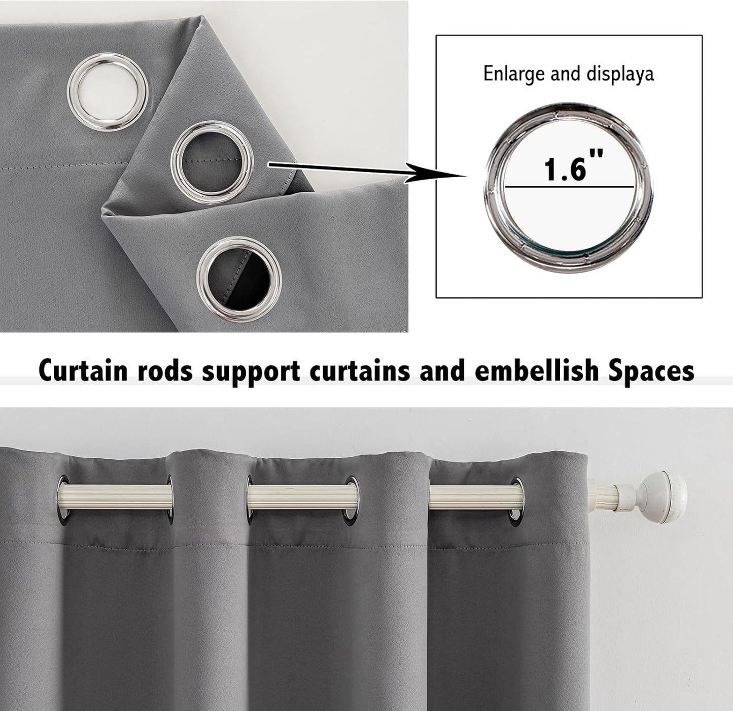 Anytime 100% Blackout Curtain Set, Thermal Insulated & Energy Efficiency Window Draperies for Guest Room, Full Shading Panels for Shift Worker and Light Sleepers（Grey, 2 Panels, 52W x 80L）