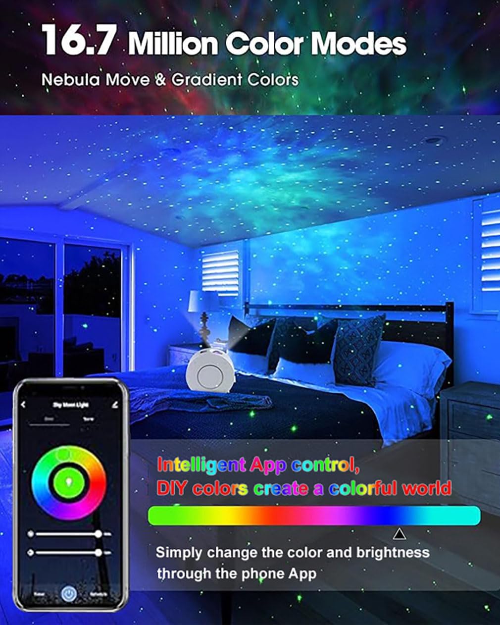 Galaxy Projector for Bedroom, Star Projector,Smart APP & Voice Control Galaxy lamp, Compatible with Alexa & Google Home, for Kids Adults Bedroom,Room Decor,Game Room,Party (Green Stars)