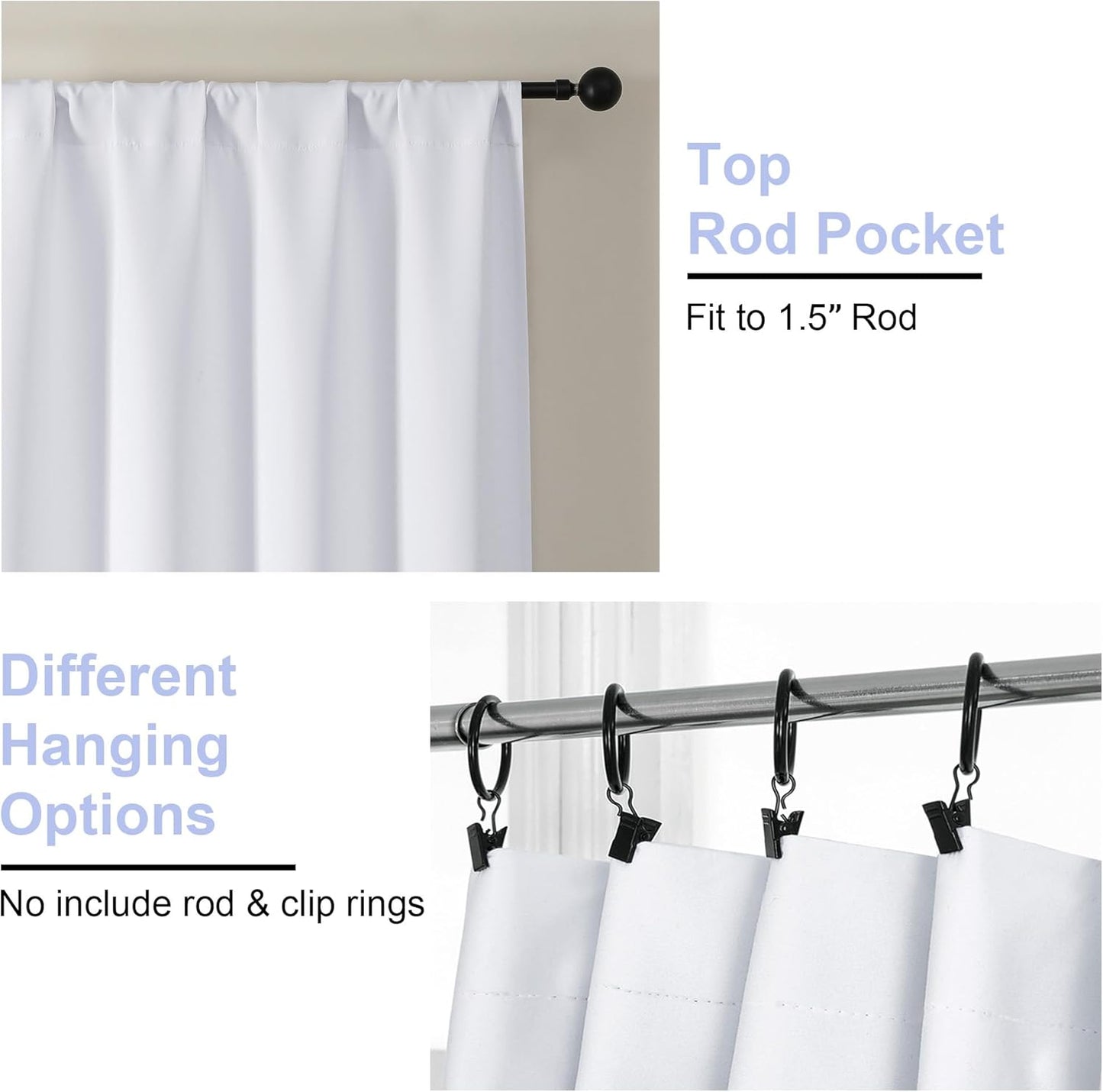 Simplebrand Ava Pure White Curtains for Patio 108 Inches Long 2 Panels Set, Room Darkening Window Treatment, Light Filtering Curtain Drapes, Soft Casual Rod Pocket Privacy Curtains, W50 x L108 Inch