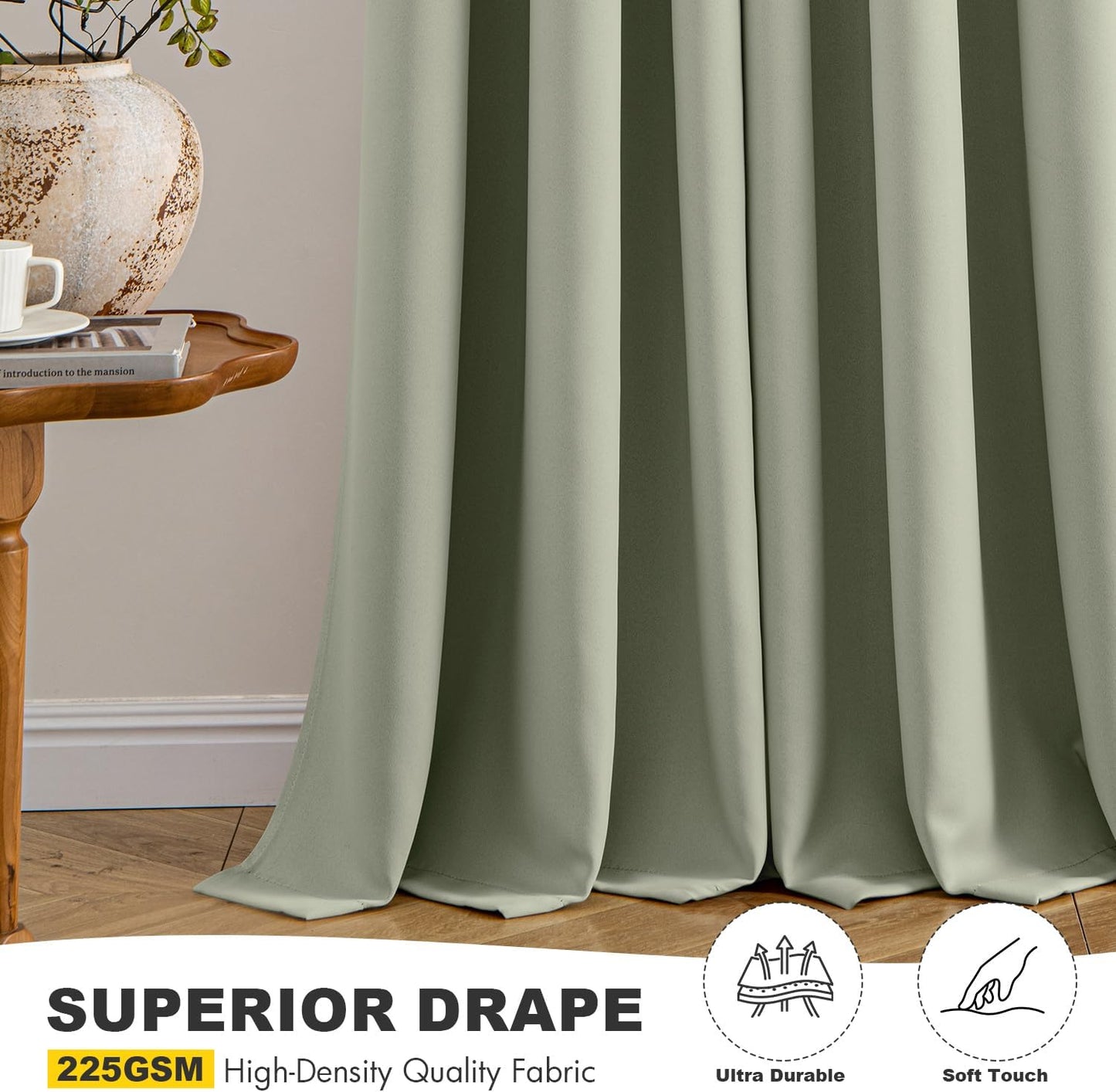 MIULEE Sage Green Blackout Curtains - Thermal Insulated Bedroom Curtains Room Darkening Drapes for Living Room Kitchen Grommet Top Light Blocking Window Treatment, 40 x 45 Inches Long, 2 Panels