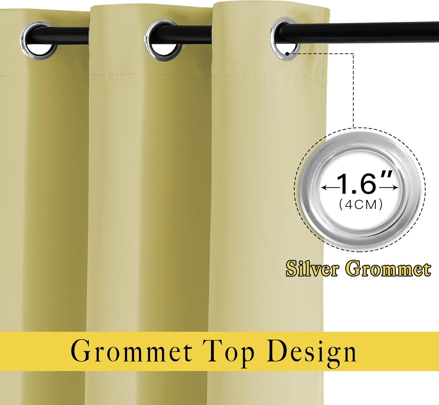 NICETOWN Room Darkening 90 inch Curtains for Bedroom, Room Darkening Energy Saving Thermal Insulated Grommet Window Treatments for Living Room, Paler Yellow, W52 x L90, 2 Panels