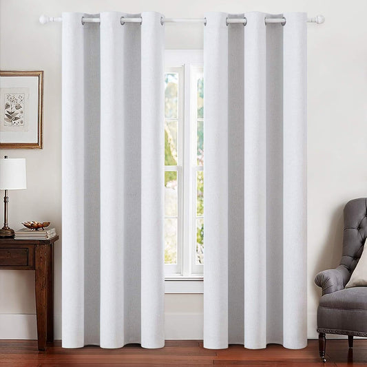 MIULEE Linen Blackout Curtains for Bedroom Solid 100% Blackout Thermal Insulated Grayish White Curtains Grommet Room Darkening Curtains/Drapes for Living Room 42x90 Inch (2 Panels)