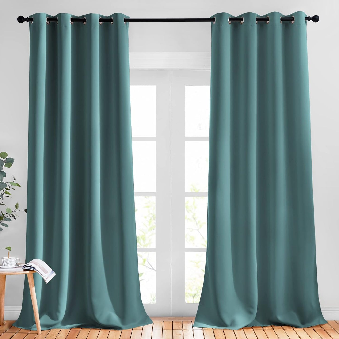 NICETOWN Sea Teal Blackout Curtains 102 inch Length, Grommet Energy Saving Thermal Drapes Sound Reducing Heat Blocking Window Treatments for Living Room, 2 Panels, W52 x L102