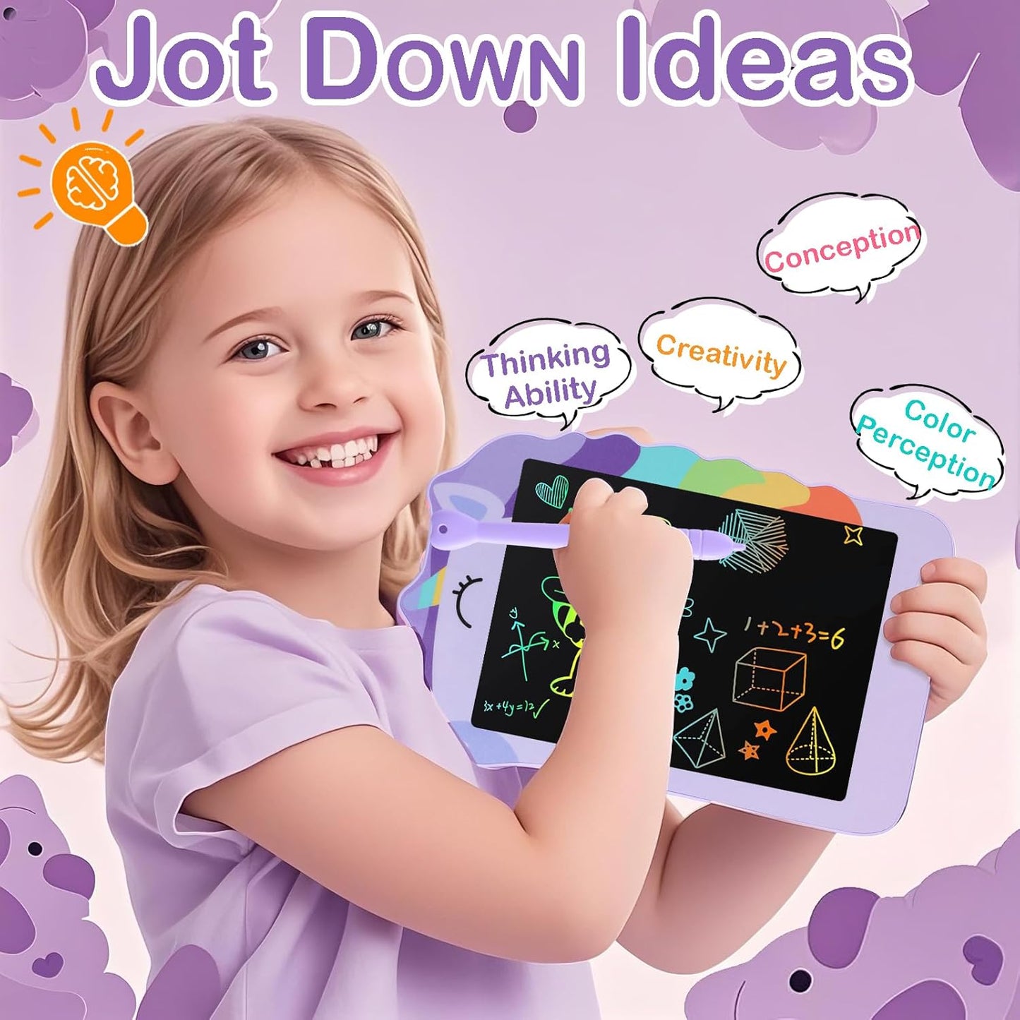 Unicorn Toys LCD Writing Tablet for Girls Kids,Colorful Toddler Drawing Tablet for Educational Baby Girl, Doodle Board Pad Toy for 3 4 5 6-12 Years Old Kid Birthday Party School, 8.5 Inch Purple