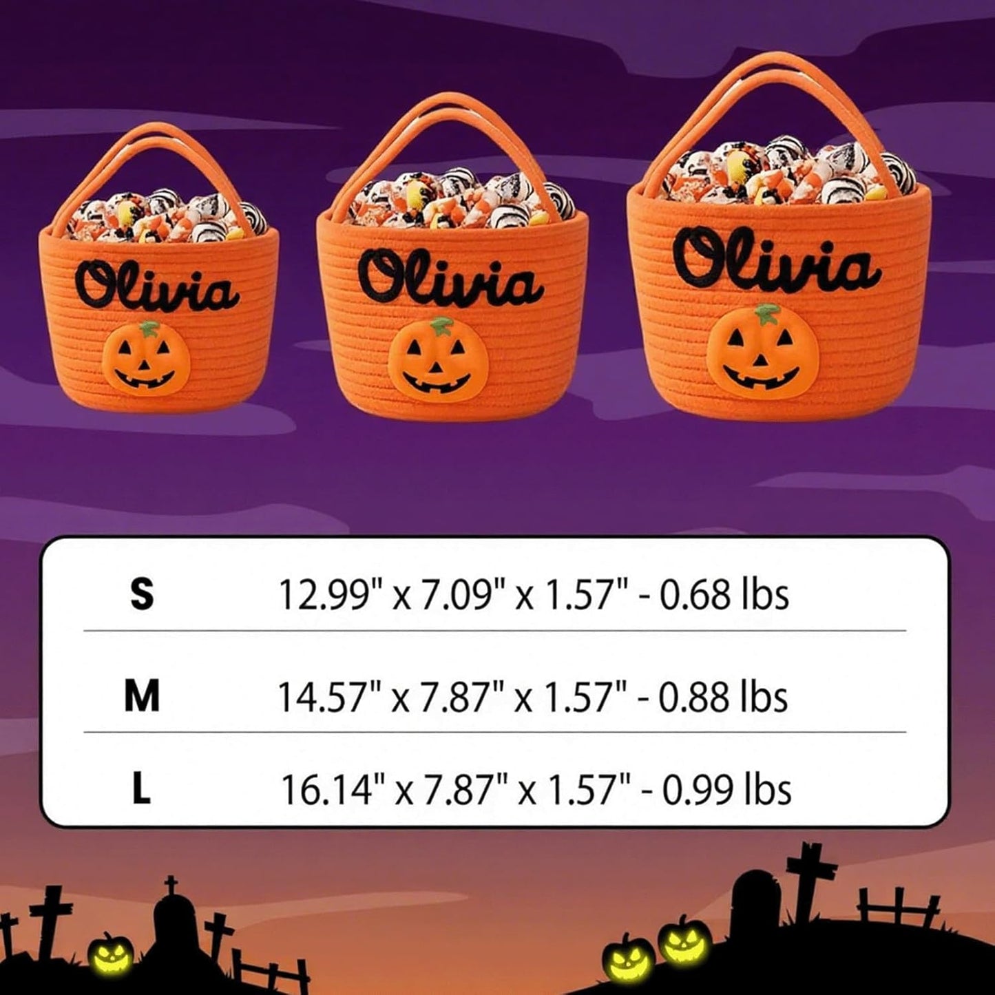 Custom Halloween Candy Basket with Name – Personalized Trick or Treat Bag for Kids, Woven Pumpkin or Ghost Bucket, Cute Halloween Tote for Boys & Girls