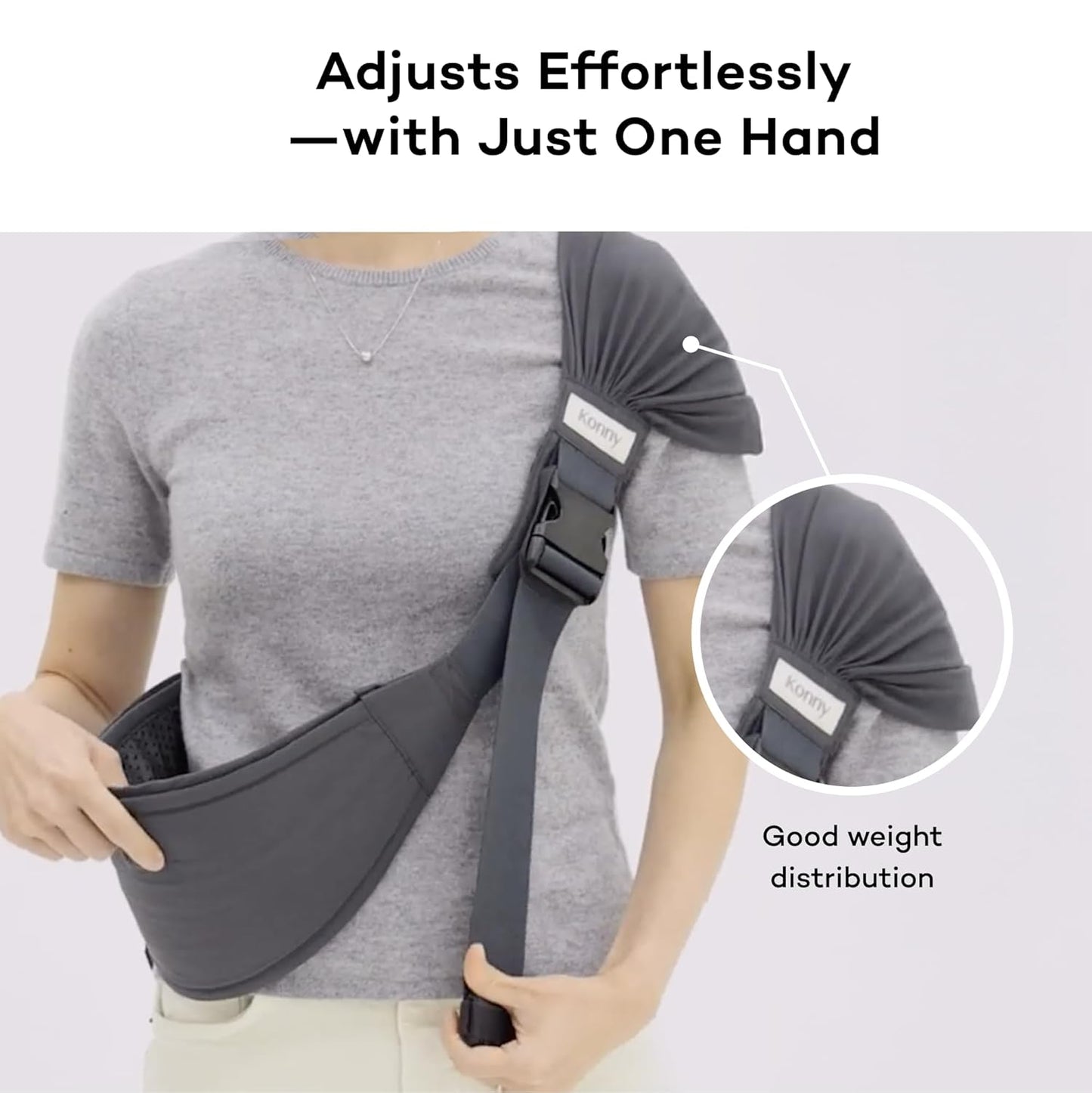 Konny Baby Carrier Hip Seat, Dual Support IHDI Certified with Two Safety Pads, Adjustable Wraps Sling Wearable One Size Fits All, Baby Essentials for 6 to 48 Months up to 44 lbs- Black