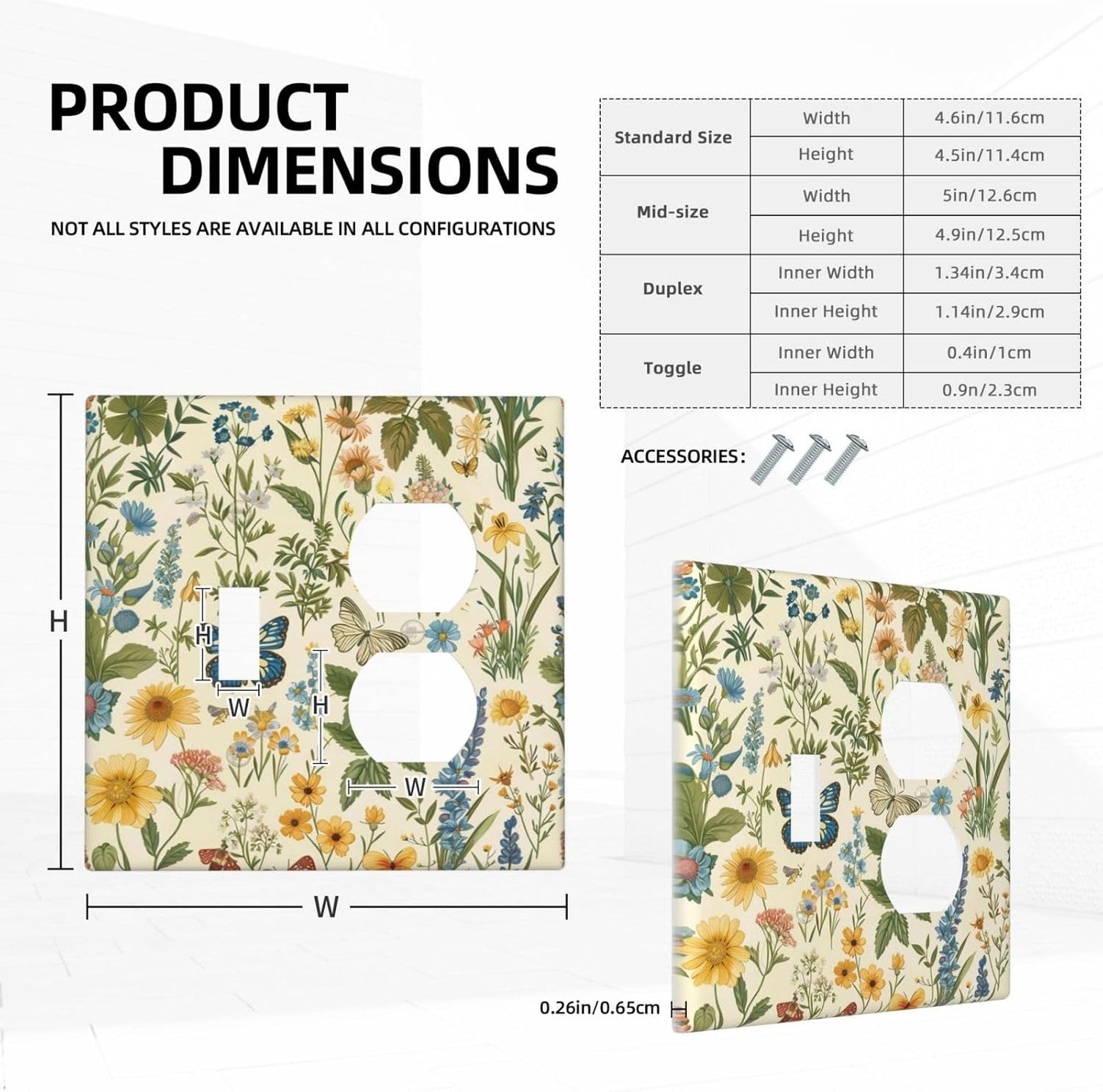 Decorative Outlet Covers Rustic Plant Garden Leaf Flower Butterfly 2 Gang Wall Plate Cover Single Toggle Duplex Combo Two Switch Light Switch Cover Plate Jumbo Dual GFCI Faceplate