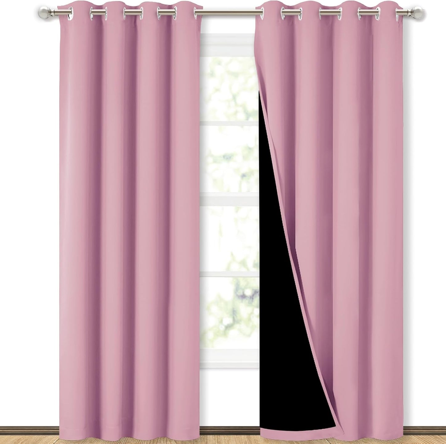 NICETOWN Full Shading Curtains 90" Long 2 Panels Set for Windows, Super Heavy-Duty Black Lined Blackout Curtains for Bedroom, Privacy Assured Window Treatment (Crystal Pink, Pack of 2, 52" W)