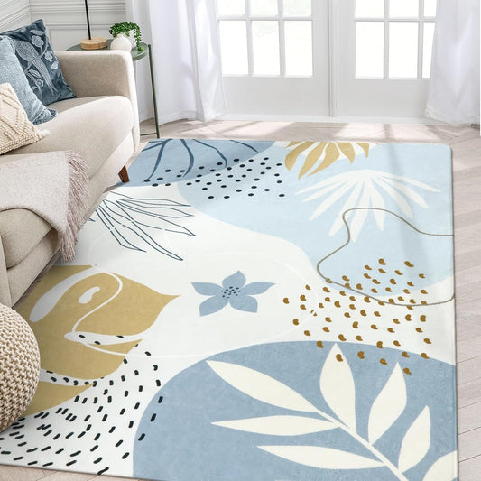 Lahome Boho Blue Area Rug for Living Room - 5x7 Rug Machine Washable Non-Slip Soft Bedroom Rugs Ultra-Thin Large Rug for Dining Room, Botanical Print Indoor Modern Rug for Classroom Nursery Office