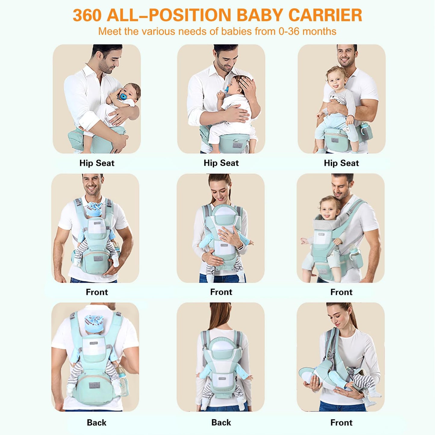 Baby Carrier Ergonomic Infant Carrier with Hip Seat Kangaroo Bag Soft Baby Carrier Newborn to Toddler 7-45lbs Front and Back Baby Holder Carrier for Men/Women Dad Mom