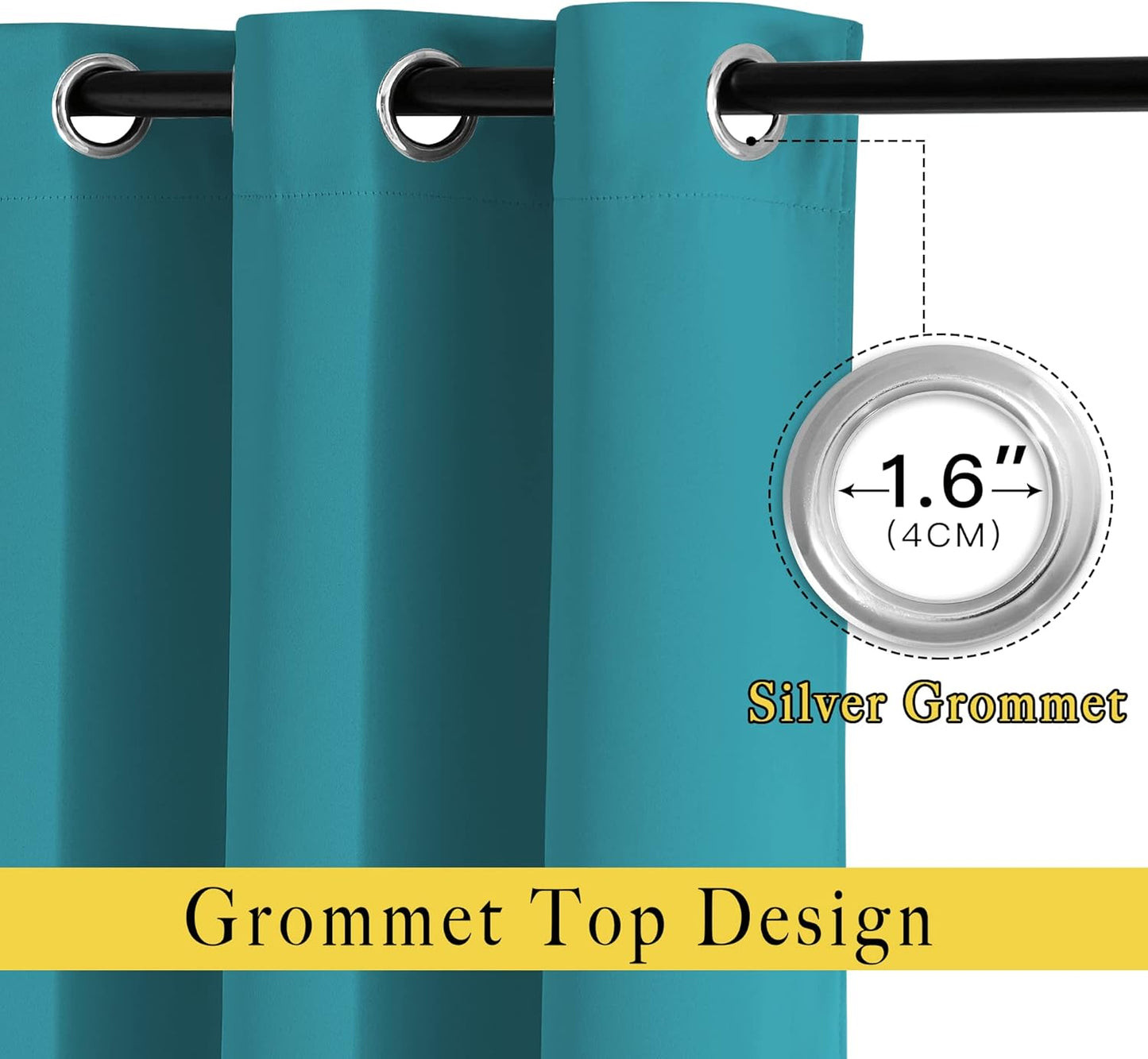NICETOWN Peacock Teal Blackout Bedroom Curtains 96 inches Long, Grommet Thermal Insulated Room Darkening Window Treatments Sound Reducing for Living Room, W46 x L96, 2 Panels
