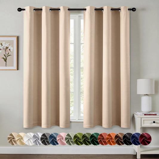 MIULEE Beige Blackout Curtains - Bedroom Window Treatment Curtains Thermal Insulated Room Darkening Drapes for Living Room Kitchen Grommet Top Light Blocking Drapery, 40 x 54 Inches Long, 2 Panels