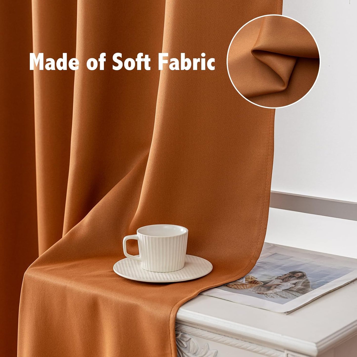Anytime 100% Blackout Curtain Set, Thermal Insulated & Energy Efficiency Window Draperies for Guest Room, Full Shading Panels for Shift Worker and Light Sleepers（Orange, 2 Panels, 70W x 72L）
