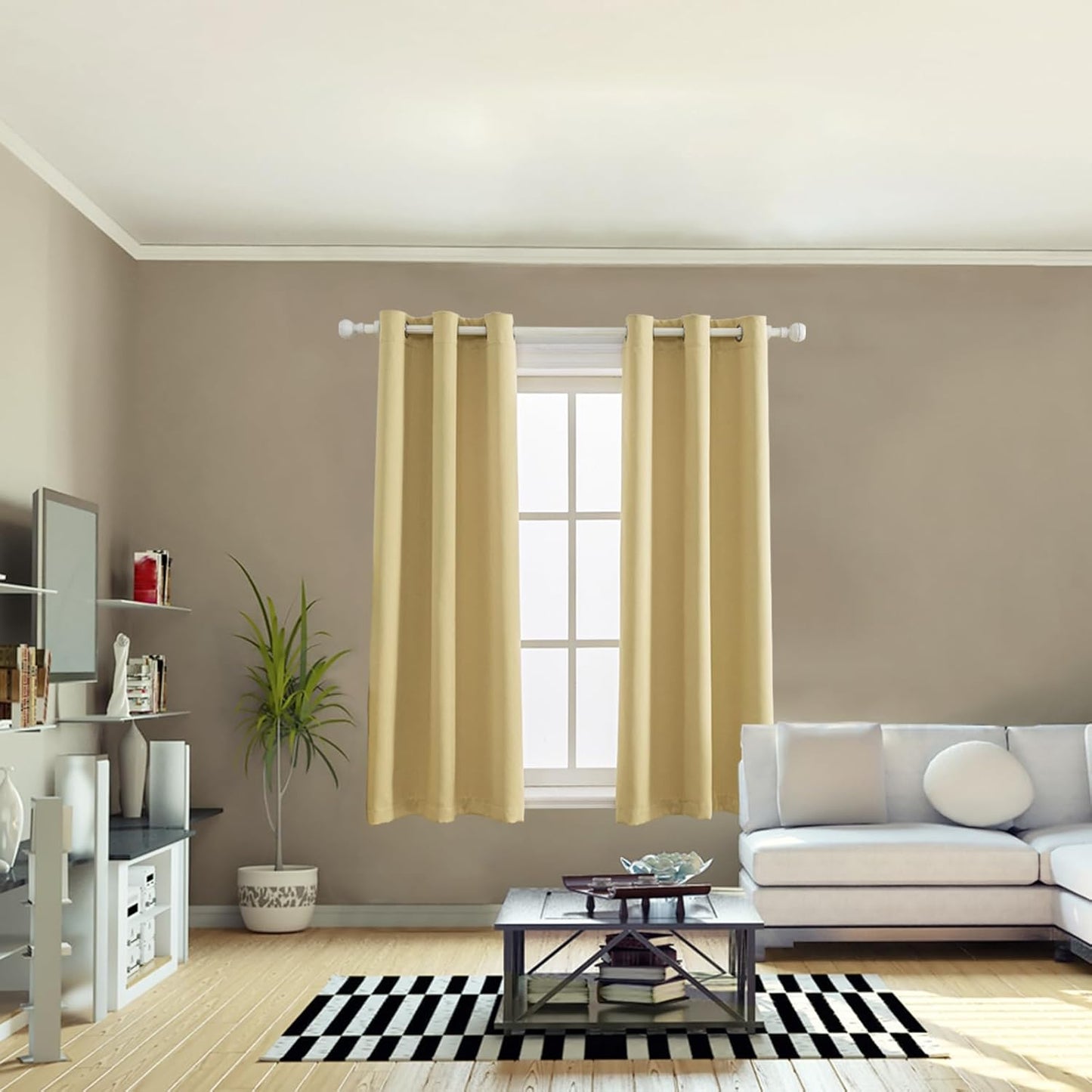 Anytime 100% Blackout Curtain Set, Thermal Insulated & Energy Efficiency Window Draperies for Guest Room, Full Shading Panels for Shift Worker and Light Sleepers（Beige, 2 Panels, 42W x 63L）
