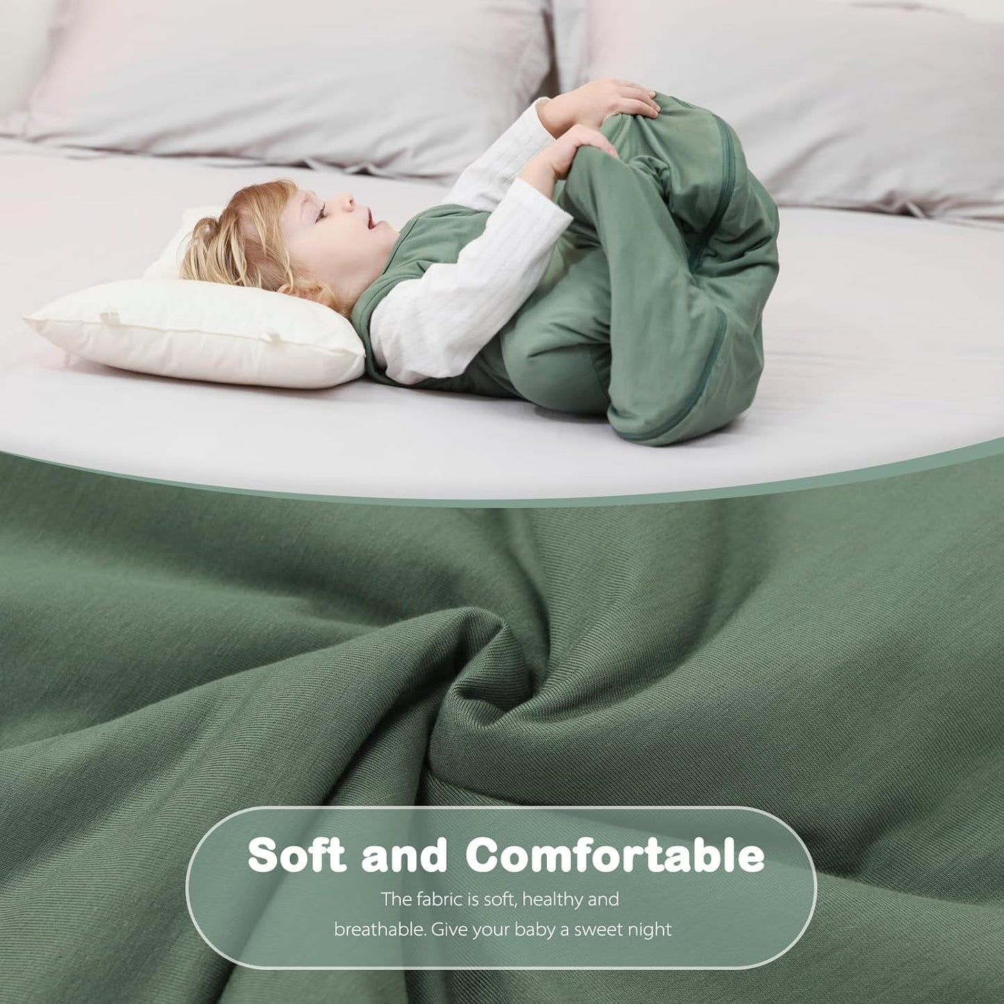 Mosebears Unisex Baby Sleep Sack 1.0 TOG, Supersoft Rayon Made from Bamboo Wearable Blanket with 2-Way Zipper (Dark Green,18-36 Months)