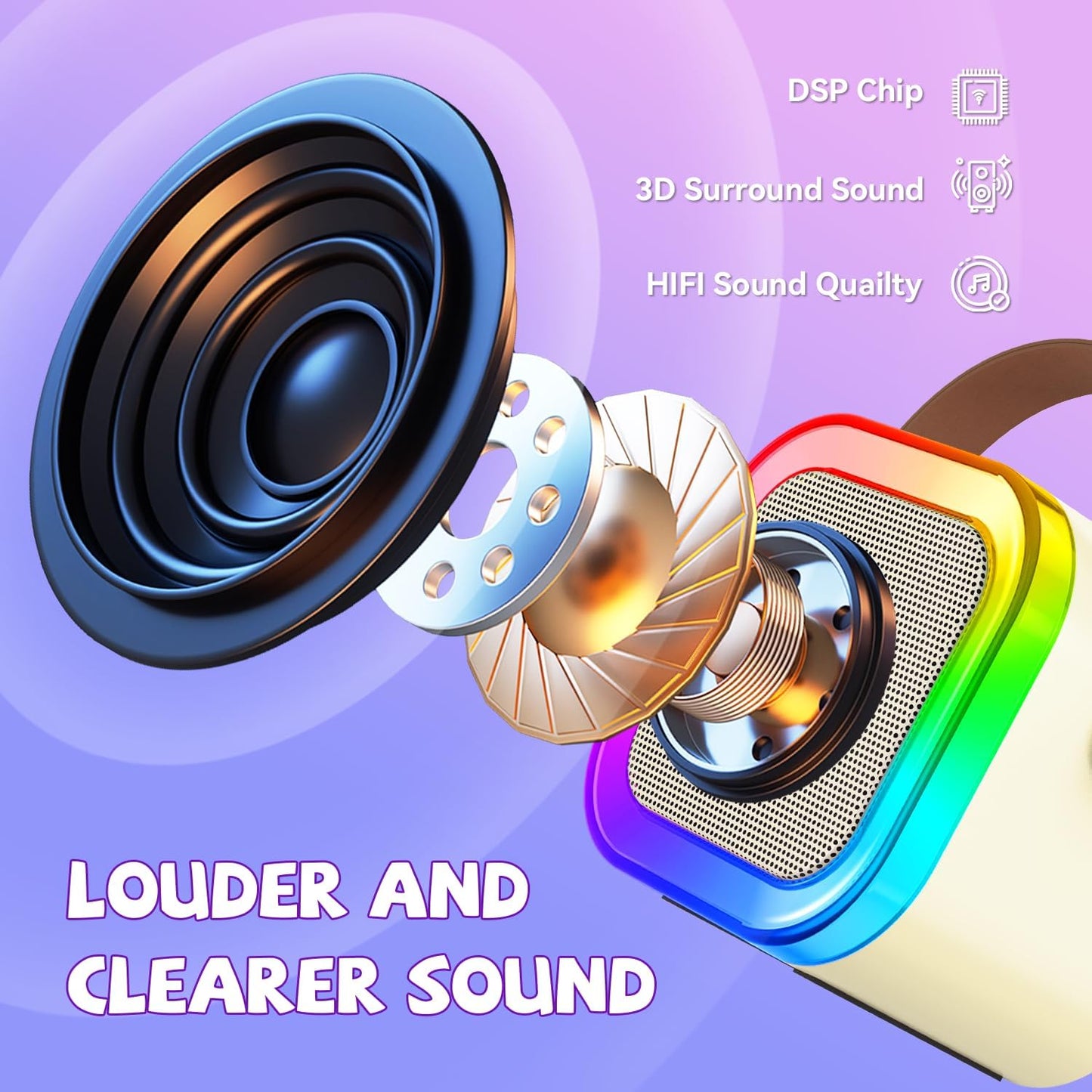 【2025 Newest】 Mini Karaoke Machine for Kids Girls & Boys - Portable Bluetooth Speaker with 2 Wireless Microphones - Kids Birthday Gifts for Ages 4-10 - Kids' Instrument Accessories - Beige