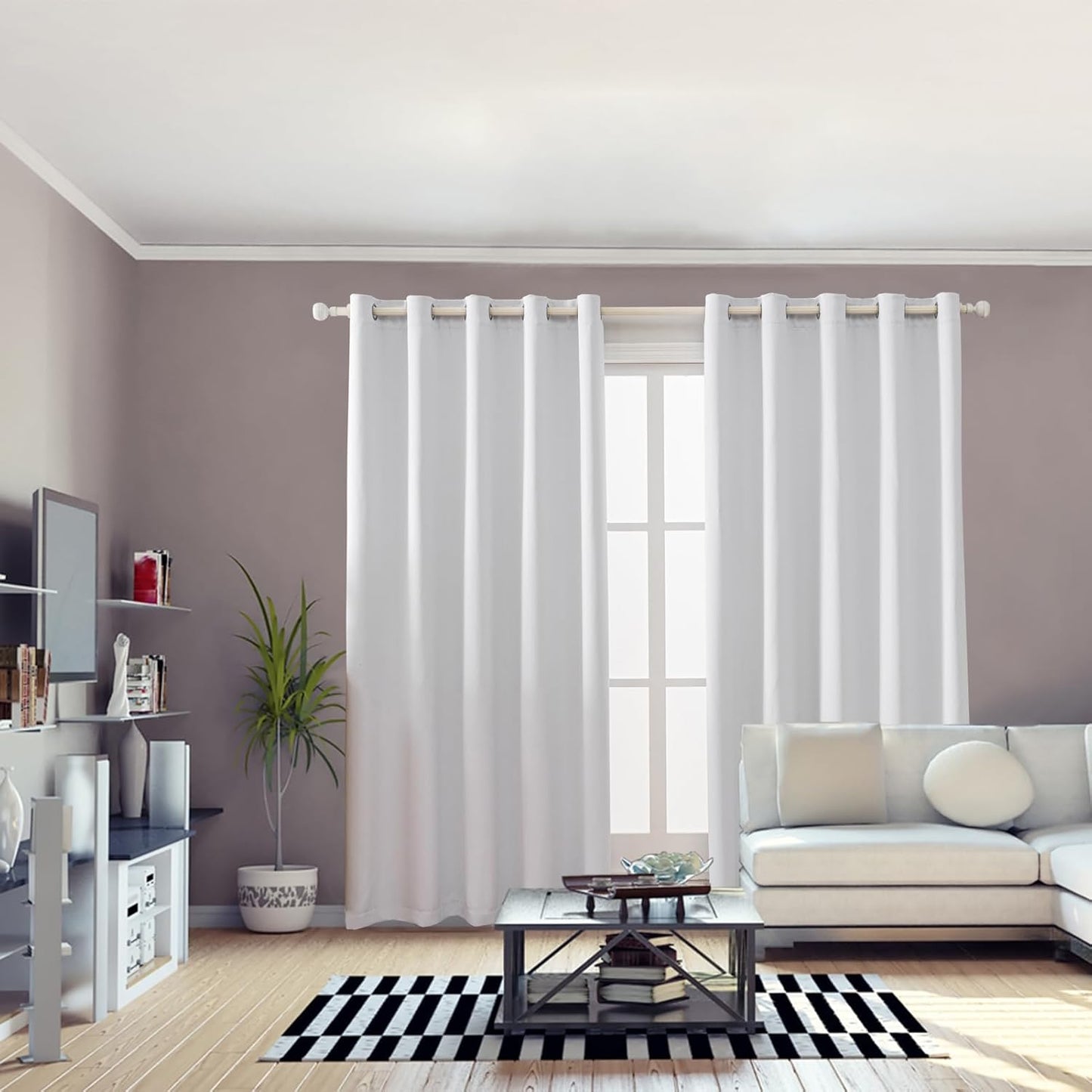 Anytime 100% Blackout Curtain Set, Thermal Insulated & Energy Efficiency Window Draperies for Guest Room, Full Shading Panels for Shift Worker and Light Sleepers（Greyish White, 2 Panels, 70W x 95L）
