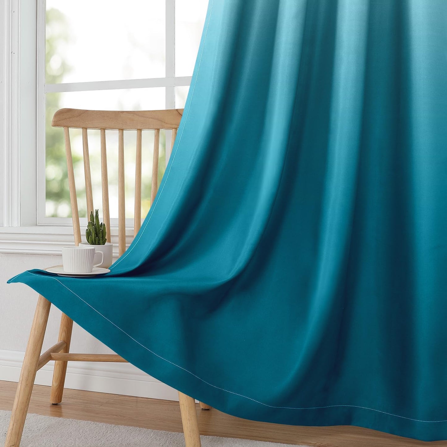 HOMEIDEAS Turquoise Ombre Blackout Curtains 52 X 96 Inch Length Gradient Room Darkening Thermal Insulated Energy Saving Grommet 2 Panels Window Drapes for Living Room, Bedroom