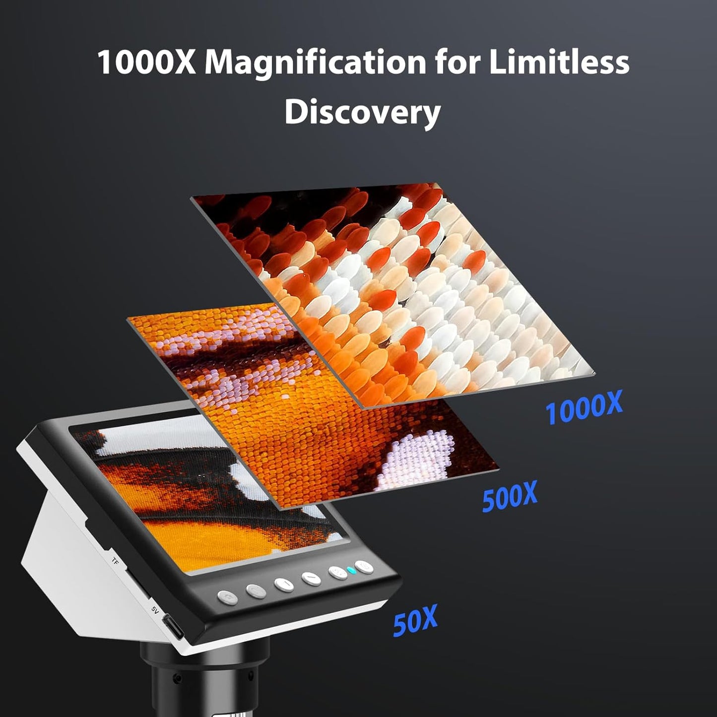 Hayve 4.3'' IPS Coin Microscope, 1000X Magnification Digital Microscope for Adults，Coin Collection Supplies with 8 Adjustable LEDs，Windows Compatible，32GB TF Card