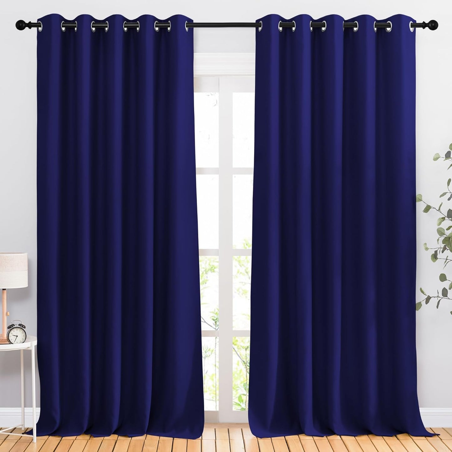NICETOWN Blackout Curtains Panels for Bedroom - 3 Pass Microfiber Noise Reducing Thermal Insulated Solid Ring Top Blackout Window Drapes (2 Panels, 66 x 90 Inch, Navy Blue)