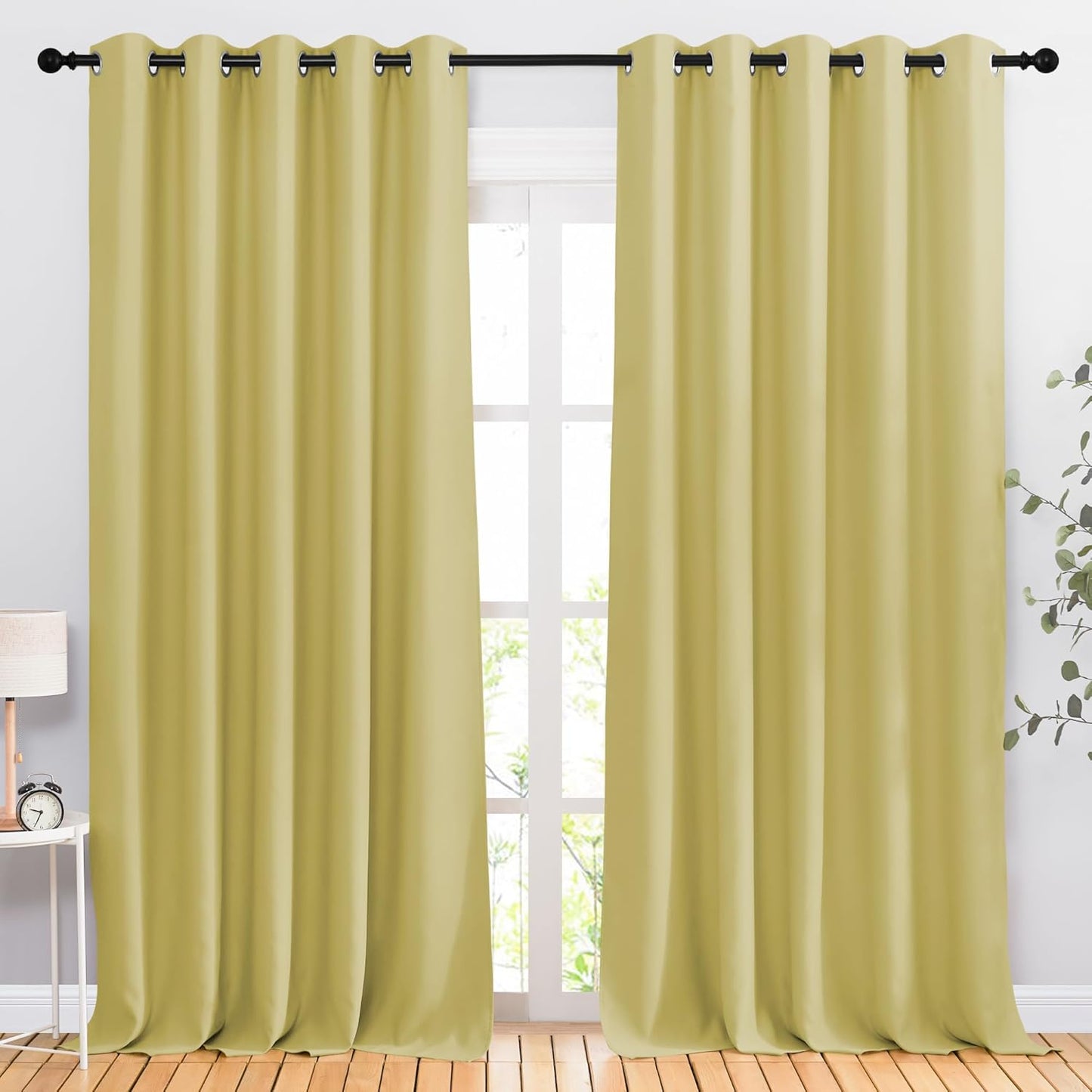 NICETOWN Room Darkening Curtains for Sliding Glass Door, Grommet Thermal Window Treatment Room Dividers Curtains for Living Room/Bedroom, Paler Yellow, 2 Panels, W66 x L102