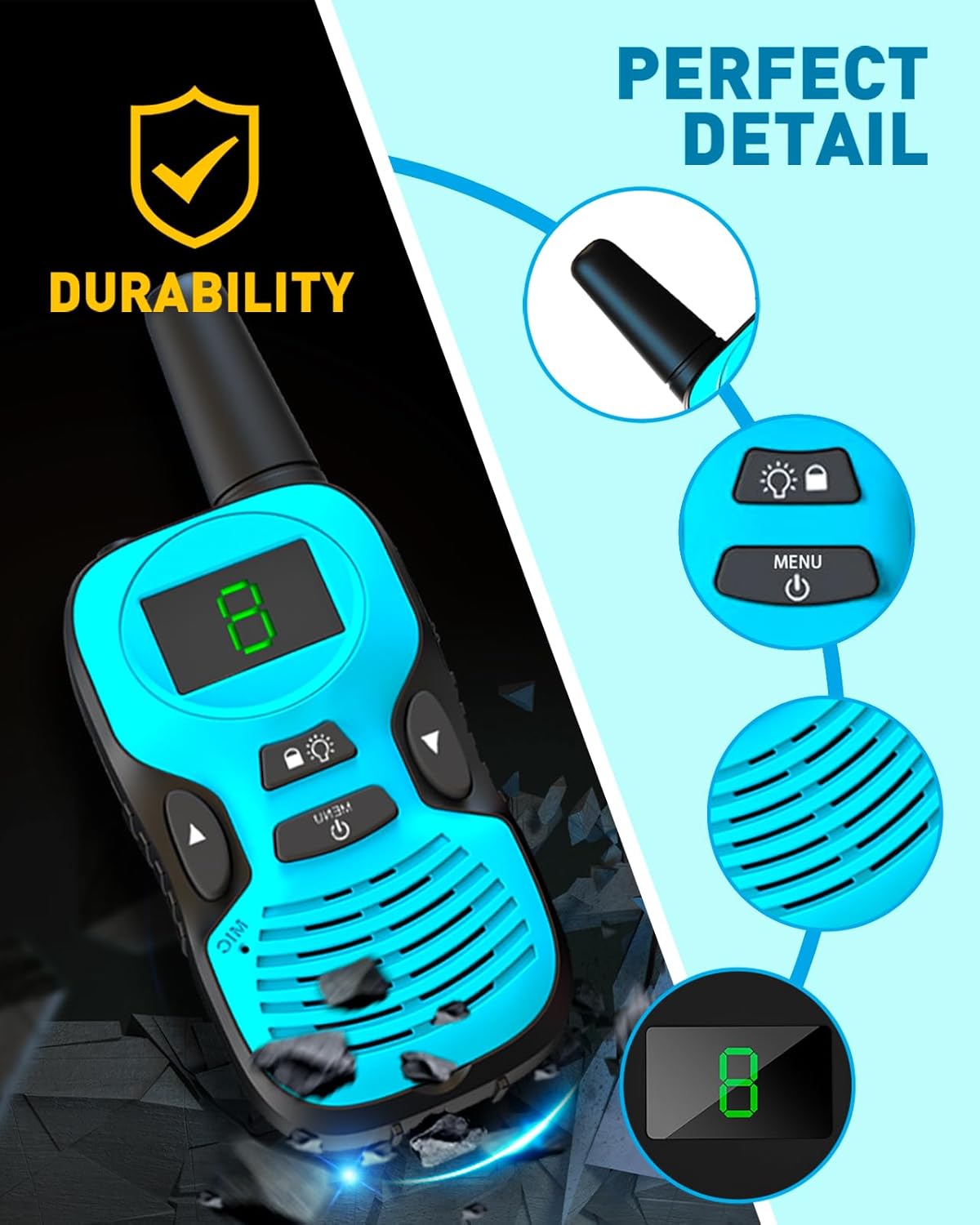 Walkie Talkies for Kids Long Range - Kid Walkie Talkies with Replaceable Shell Backlit LCD Flashlight 3 Miles Range - Toys for 5-7 Year Old Boys and Girls (2 Pack - Rechargeable)