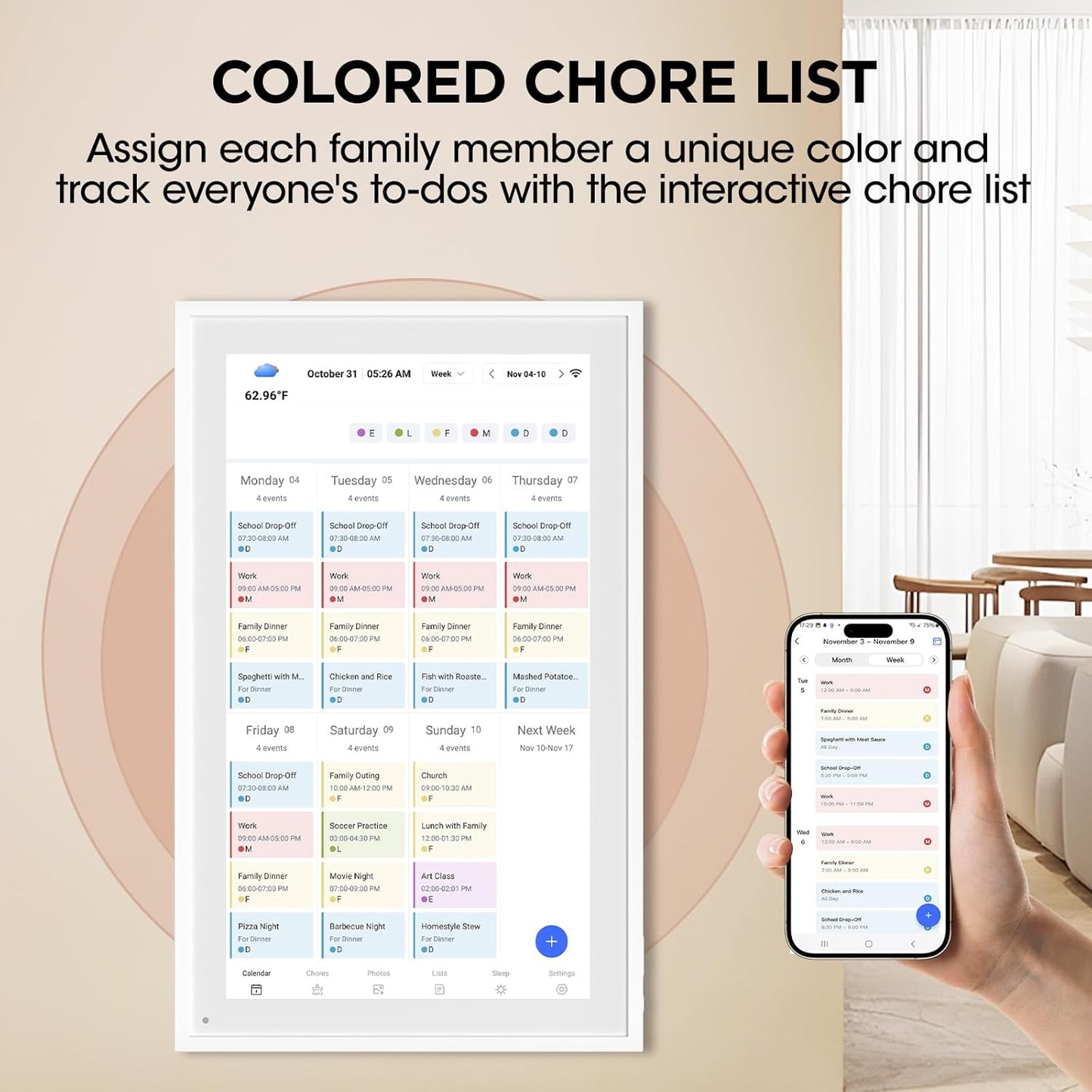 21.5 Inch Smart Digital Calendar, Wall Electronic Calendar, 1920 * 1080 IPS Full HD Touch Screen Display for Family Meal Planner Support - Streamline Household Organization
