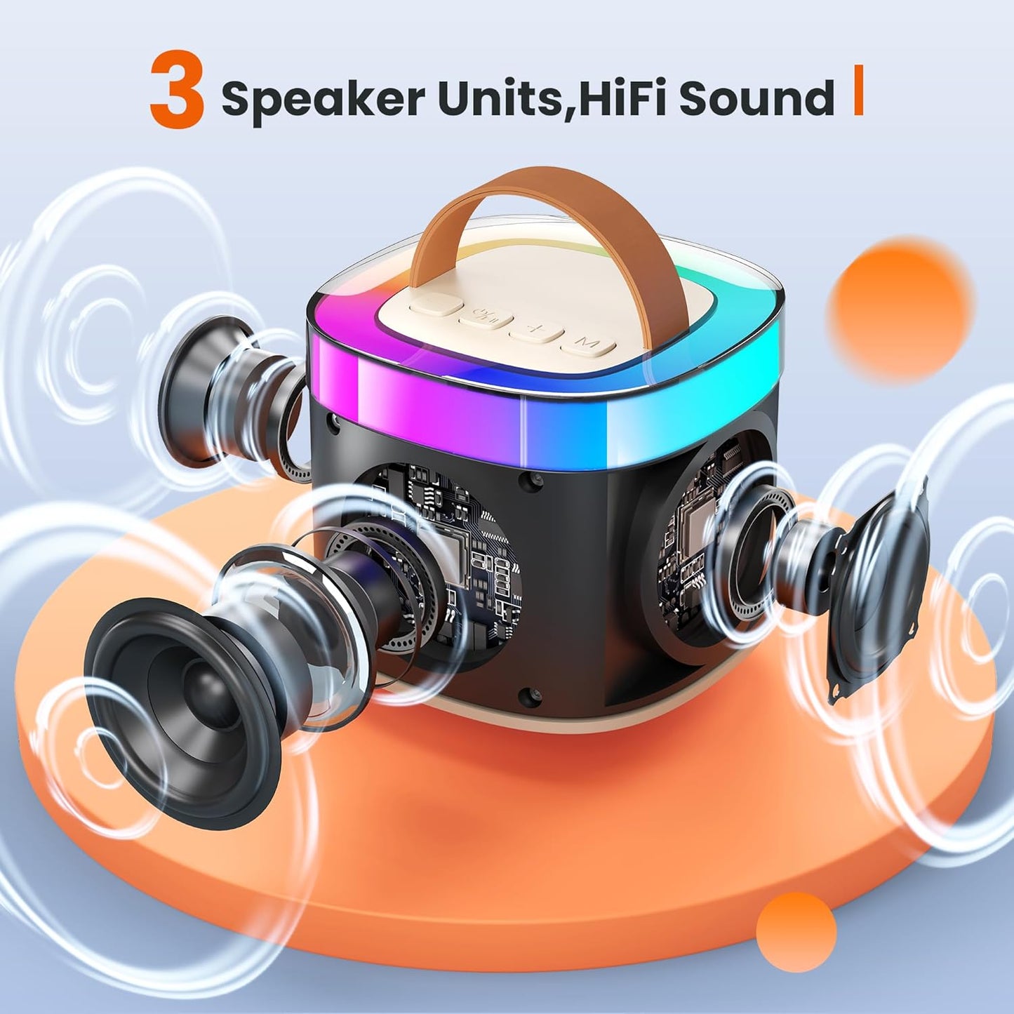 YLL Karaoke Machine for Adults Kids, Portable Bluetooth Karokee Speaker with 2 Wireless Microphones,Singing Karaoke Machine Built-in LED Lights for Birthday Gifts, Family Home Party(Beige)