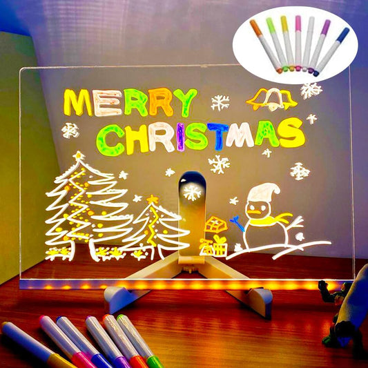 LED Note Board With Colors, Lighted Acrylic Dry Erase Message Board, Illuminated Notepad With Adjustable Stand and 7 Pens (11.8 7.9")