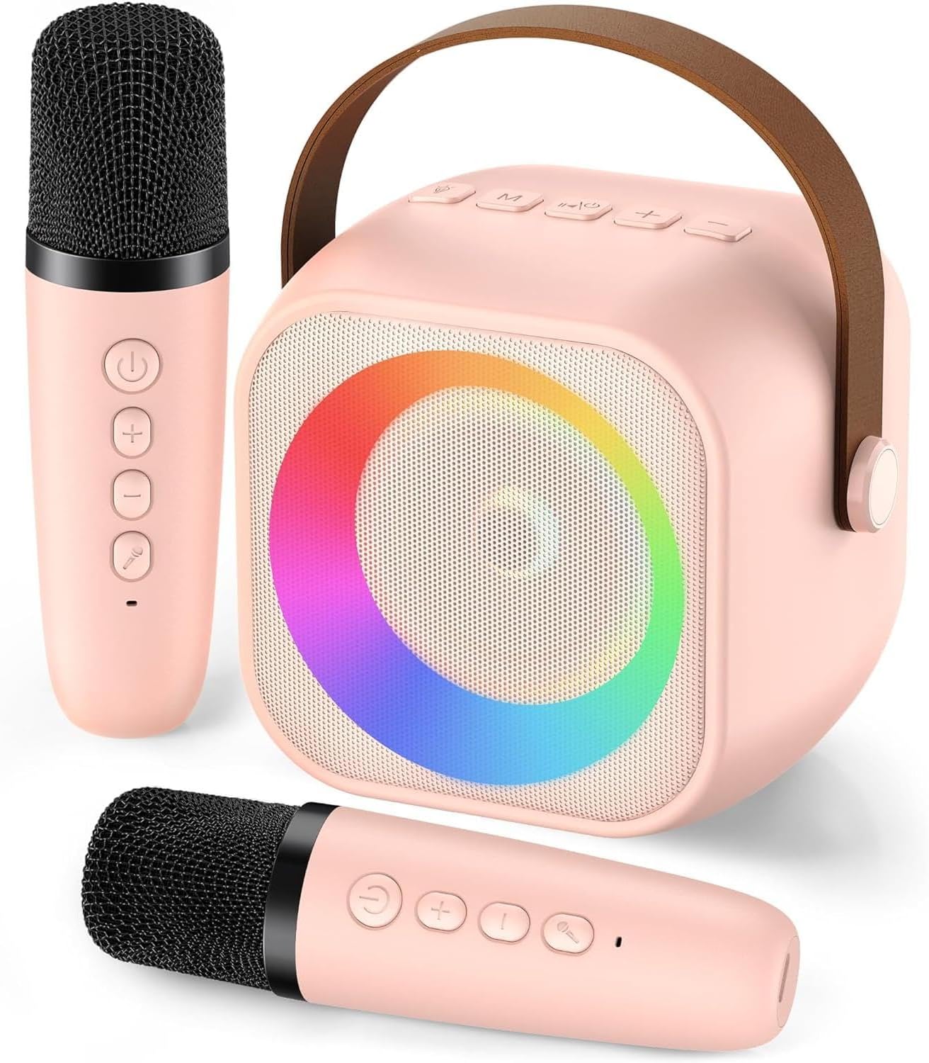 Portable Karaoke Machine with Bluetooth, Party Lights, 2 Wireless Microphones for Adults Kids Karaoke Speaker Birthday Gifts for Girls Boys Family Home Party (Pink 2 Mics)