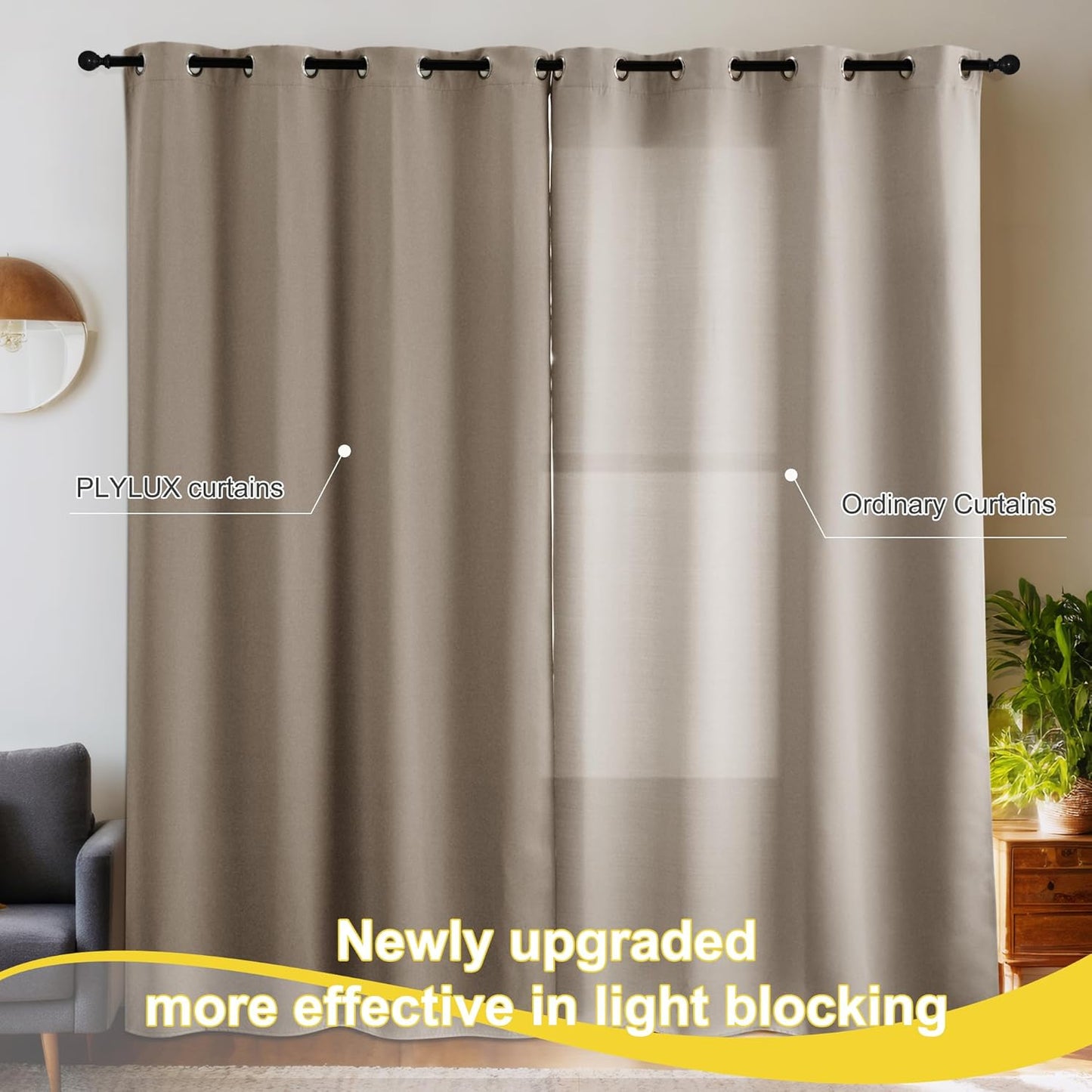 NICETOWN Room Darkening Curtains 84 Inches Long, Blackout Window Curtains 2 Panels with Grommets Thermal Insulated Plylux Drapes for Living Room and Bedroom, 52 x 84 Inches, Cappuccino