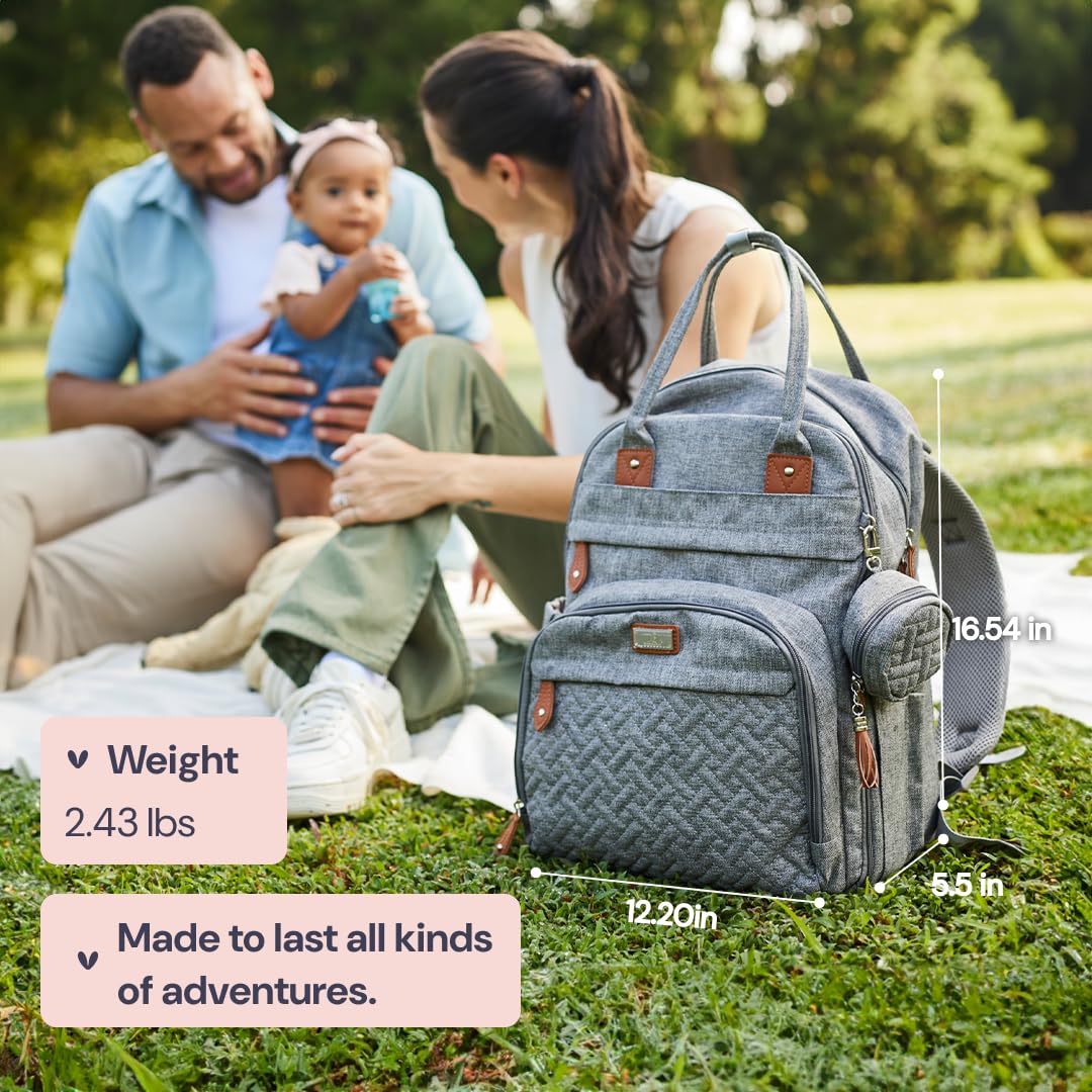 BabbleRoo Diaper Bag Backpack - Baby Essentials Travel Tote - Multi function Waterproof Diaper Bag, Travel Essentials Baby Bag with Changing Pad, Stroller Straps & Pacifier Case - Unisex, Beige