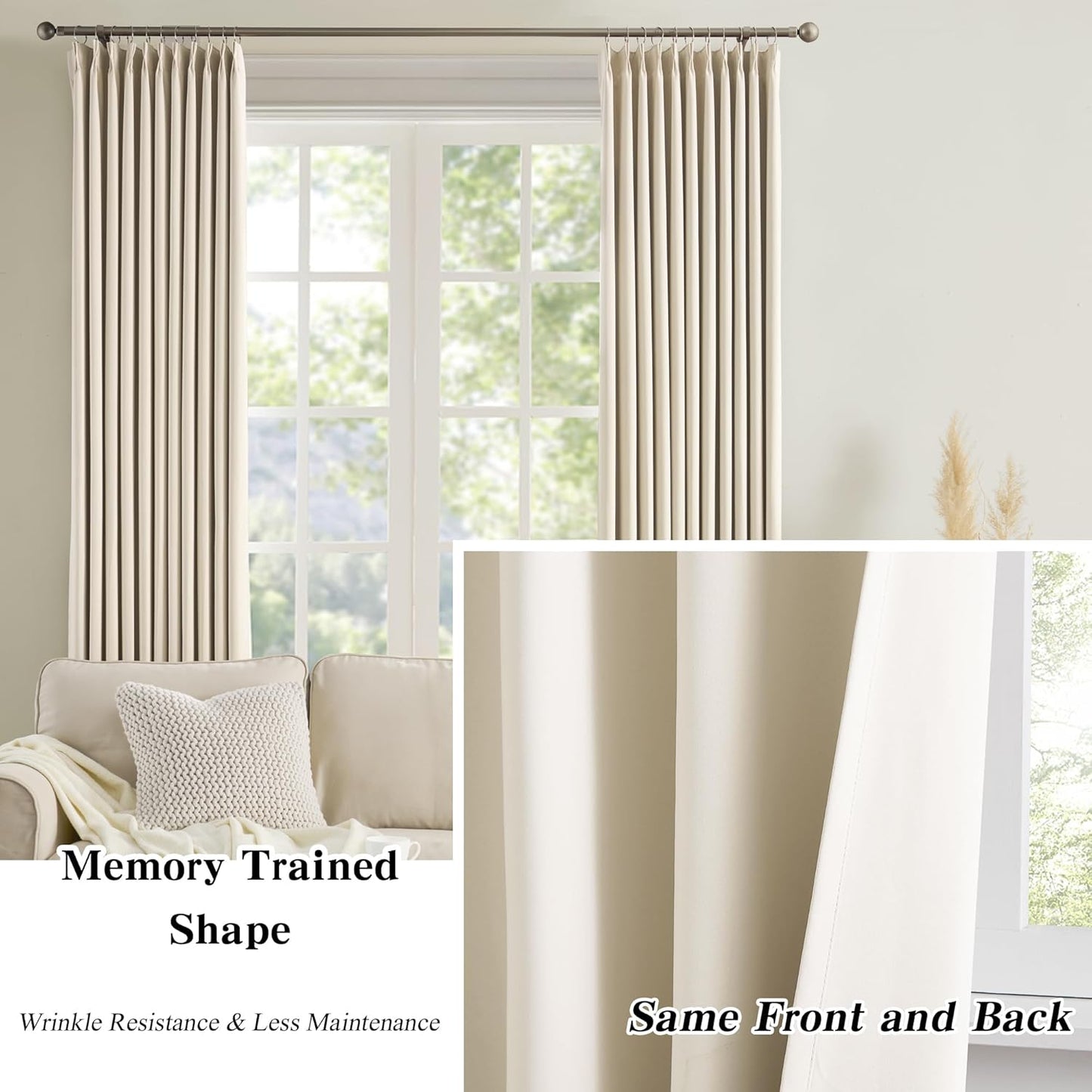 Cream Beige Room Darkening Privacy Curtains 84 Inches Long 72 Inch Wide Blackout Heavy Duty Curtains Patio Door Window Treatment Sound Reducing for Bedroom Living Room Home Office 72 x 84
