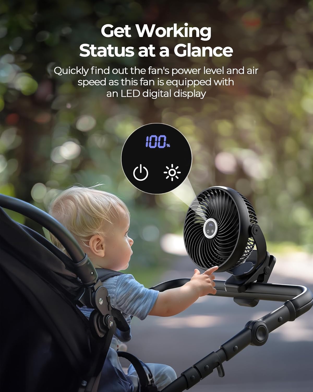 Koonie 10000mAh Portable Clip on Fan with LED Lantern and Hook, 8'' Battery Operated Desk Fan, Quiet Camping Fan with LED Digital Display, 360° Rotation & 3 Speeds for Travel Tent Gym Treadmill