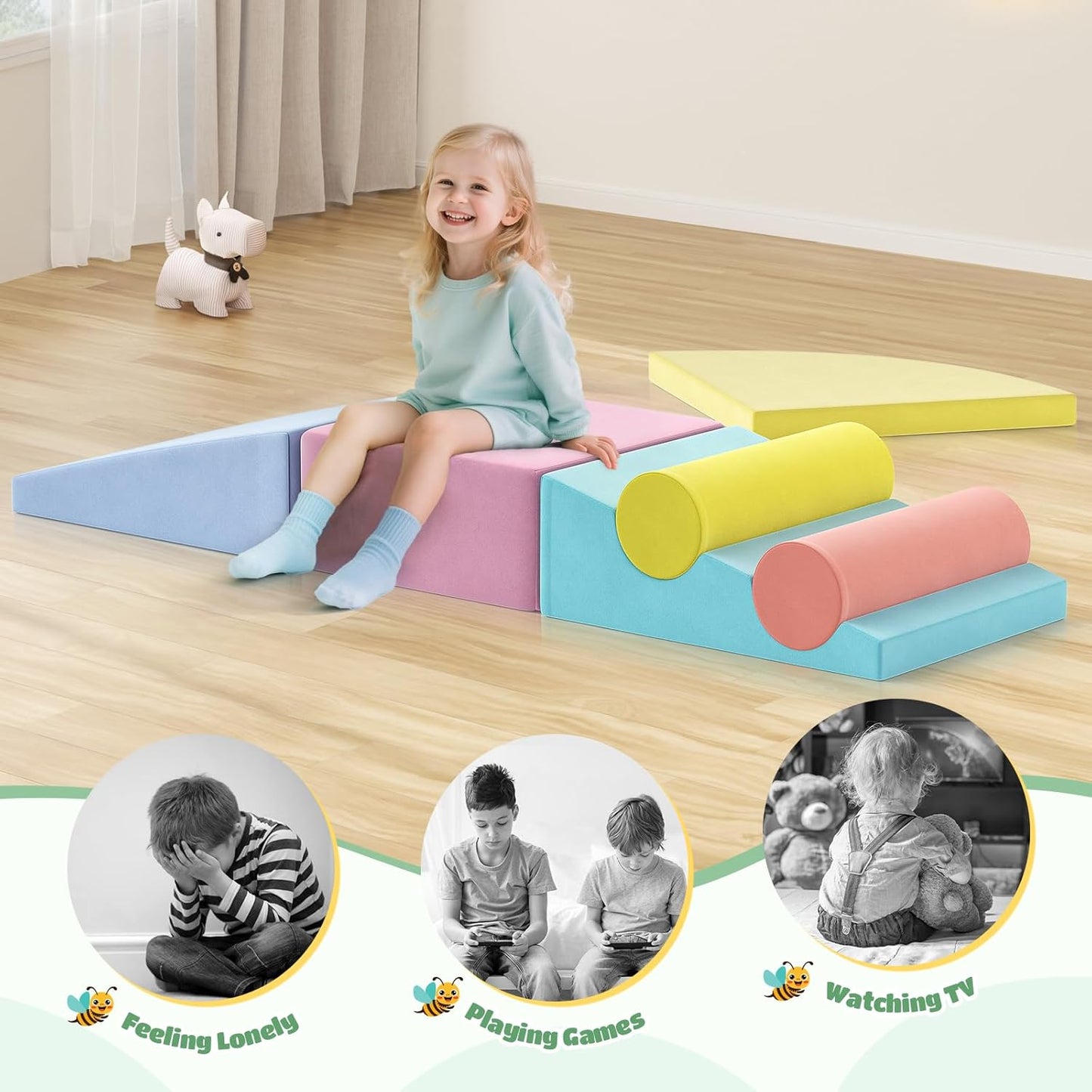 Lischwert Foam Climbing Blocks for Toddlers 1-3, 6pcs Soft Play Set with Crawling Exploration Toys, Indoor Outdoor Infant Safe Blocks for Baby Gym Toddler Playground