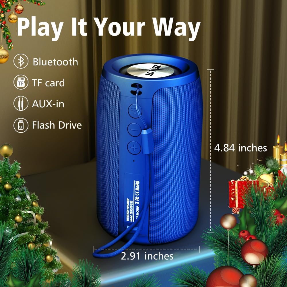 ZEALOT Bluetooth Speaker, Portable Speaker S32,Wireless for Outdoor,IPX5 Waterproof, Bluetooth 5.0, Dual Pairing, USB, TF Card, AUX for Home & Outdoor Travel Hiking Camping Beach (Blue)