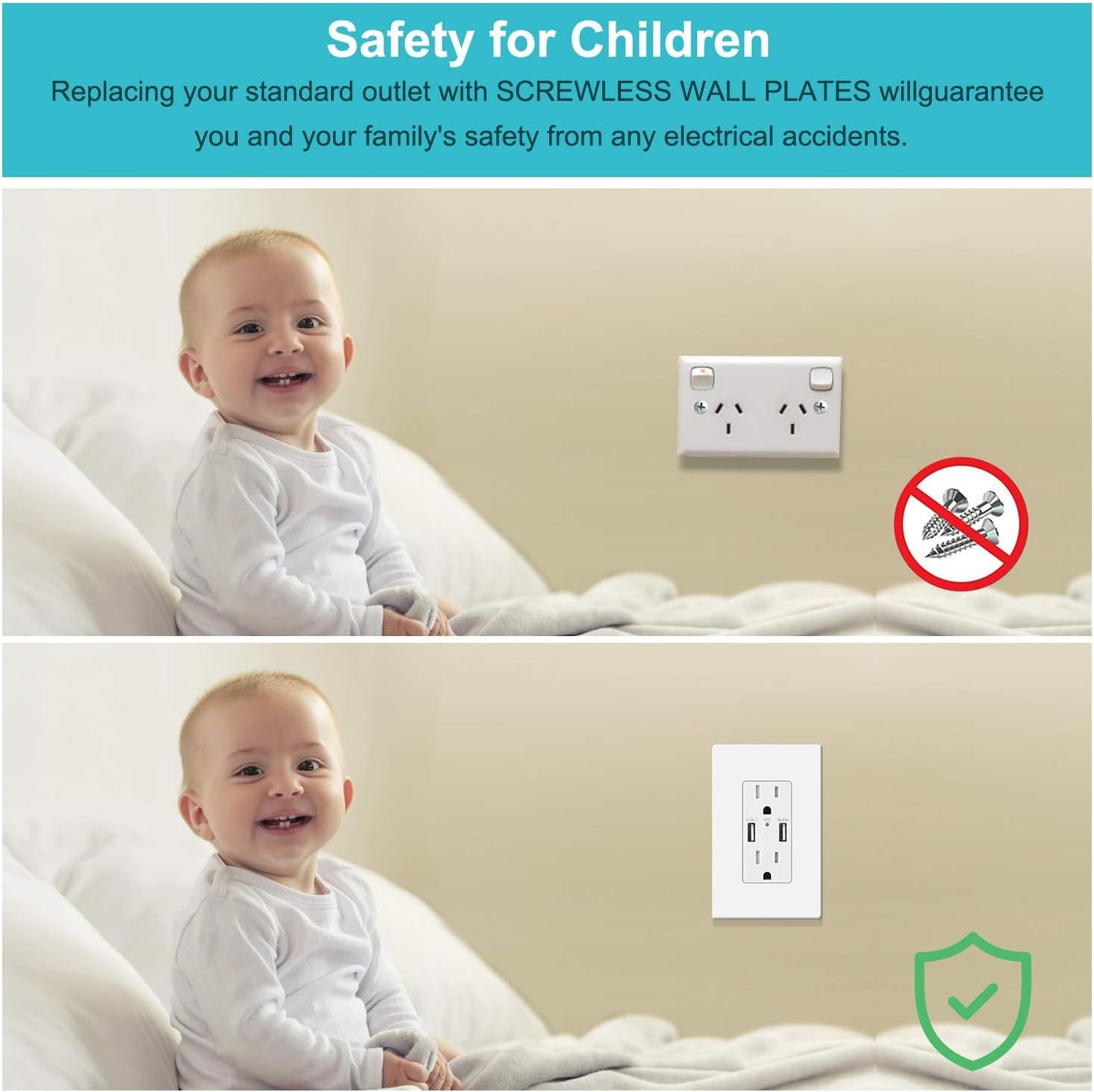 20 Pack 1-Gang Screwless Wall Plate, Decora Outlet Cover Plates, 4.57” H x 2.76” L, for Light Switch, Dimmer, GFCI, USB Outlet