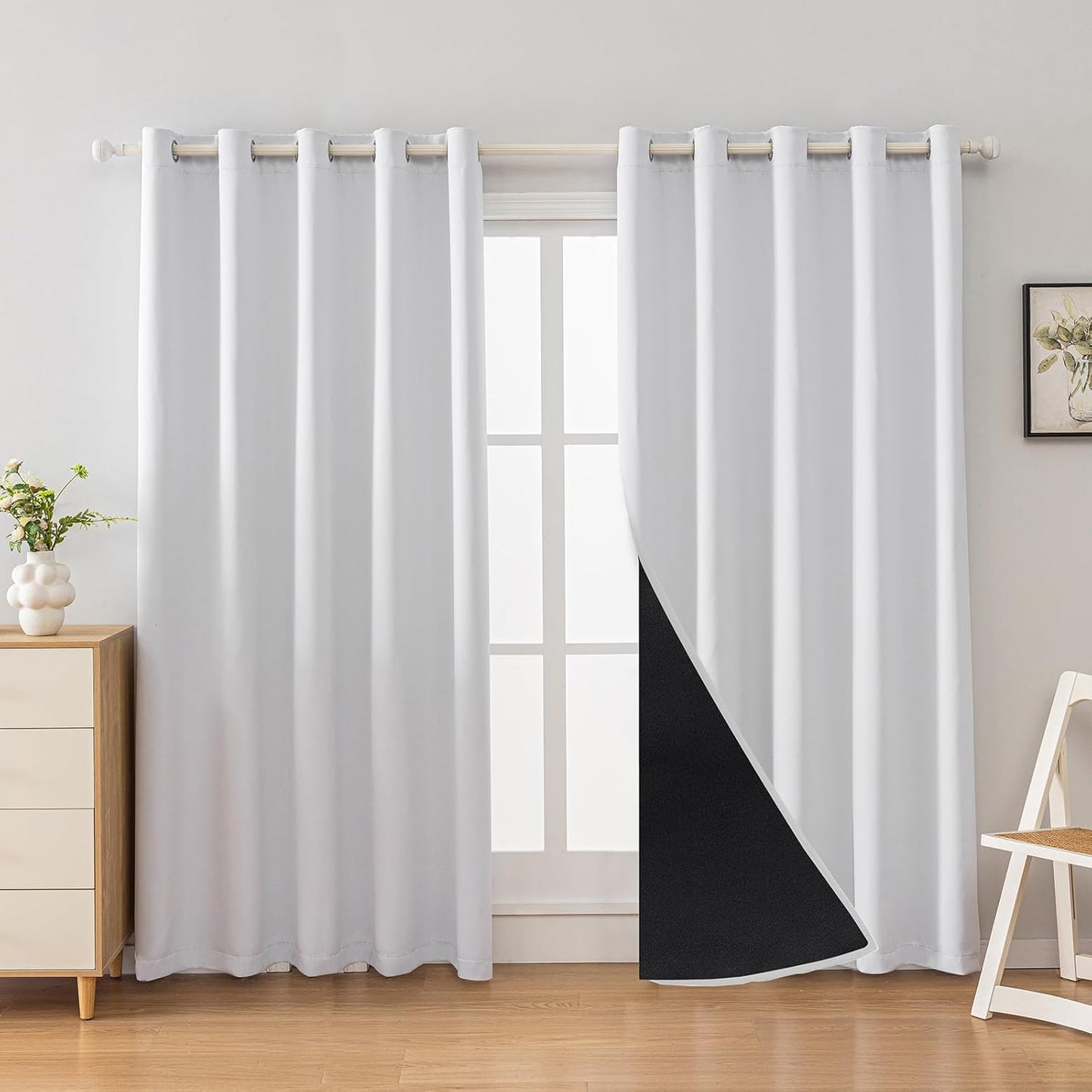 Anytime 100% Blackout Curtain Set, Thermal Insulated & Energy Efficiency Window Draperies for Guest Room, Full Shading Panels for Shift Worker and Light Sleepers（Greyish White, 2 Panels, 70W x 72L）