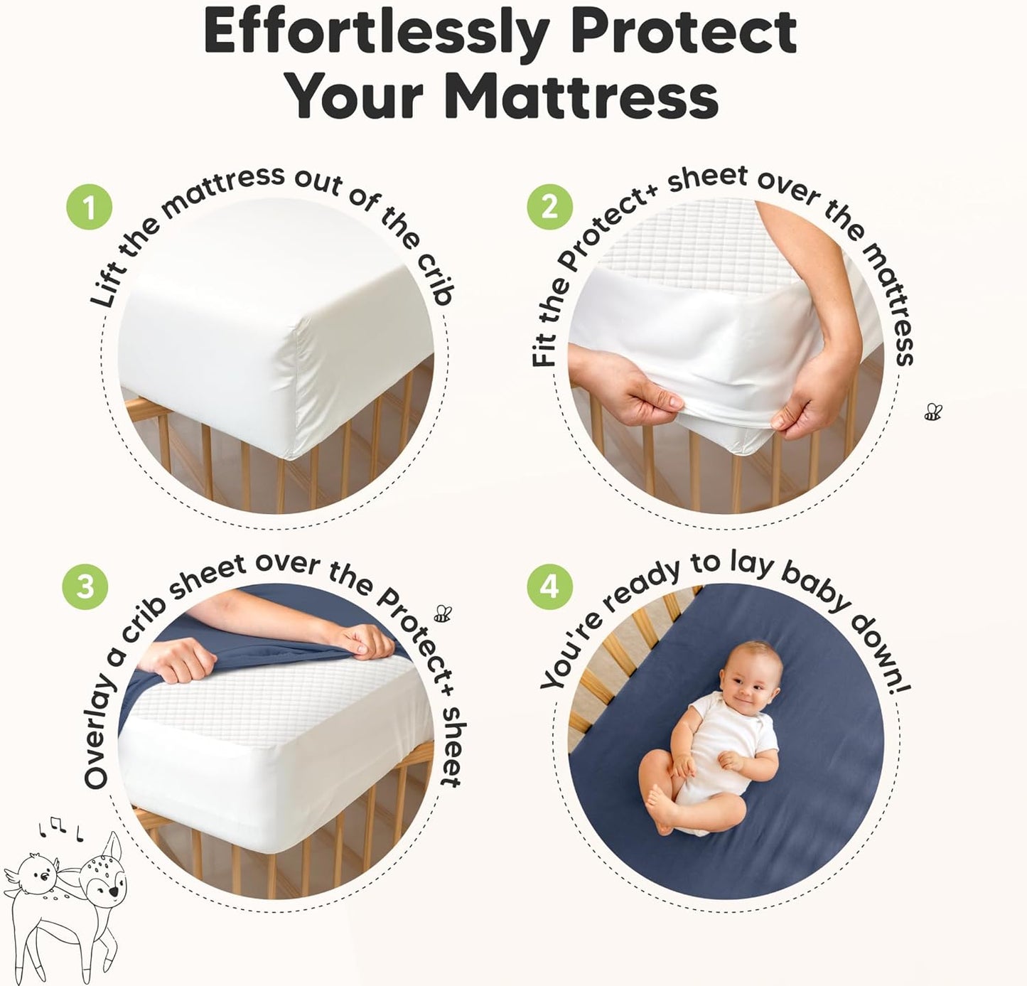 Waterproof Crib Mattress Protector Cover Fitted - 2-Pack Quiet Baby Crib Mattress Pad Sheets, 52" x 28" Soft Quilted Cotton Baby Sheet, Machine Washable, Easy Fit, Durable (Pearl Gray/Quin)