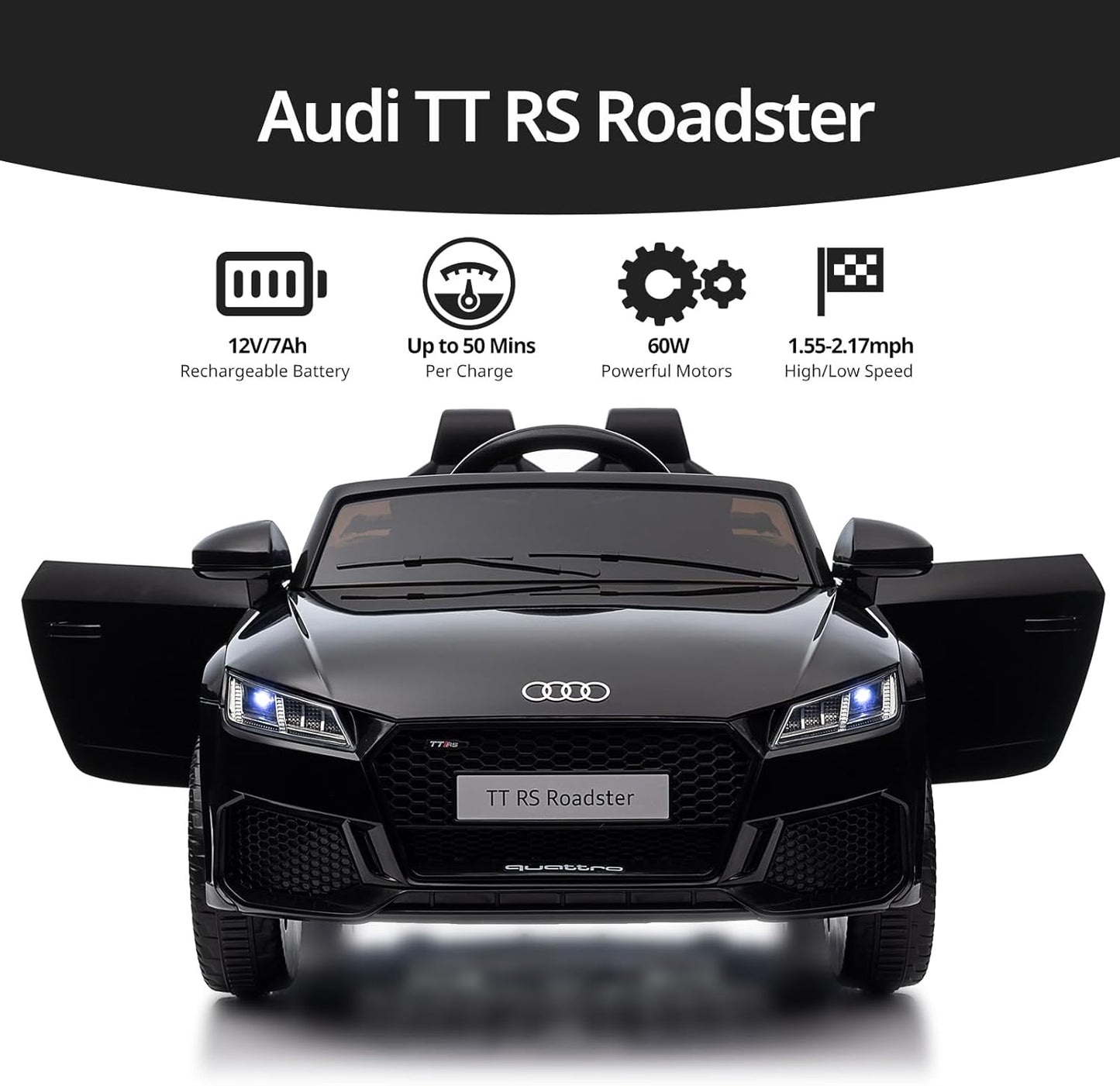 Licensed Audi Electric Kids Car, 12V Kids Ride-on Toy Car for Toddlers w/Remote - Black